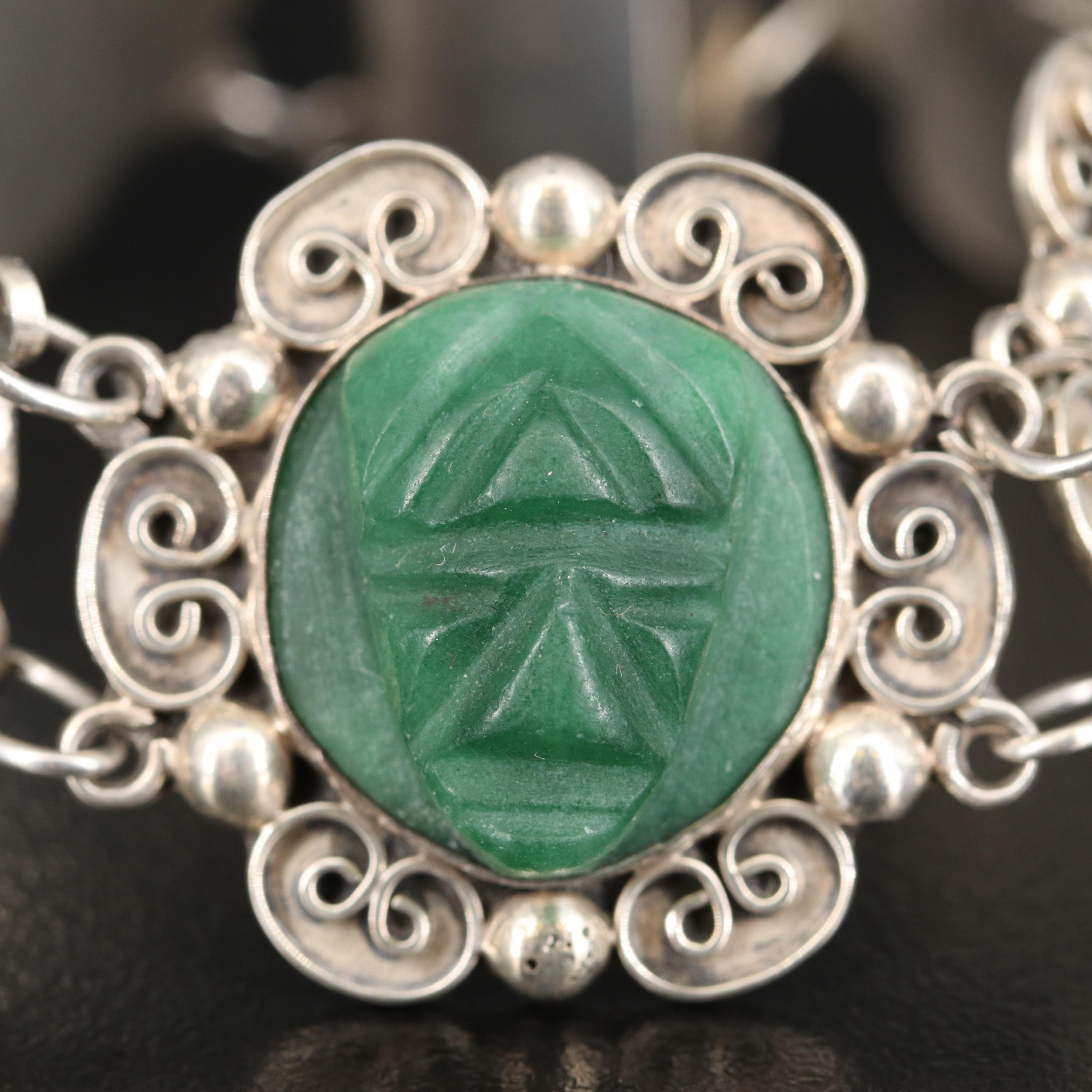 Sterling Amethyst Sombrero Necklace and Calcite Face Bracelets