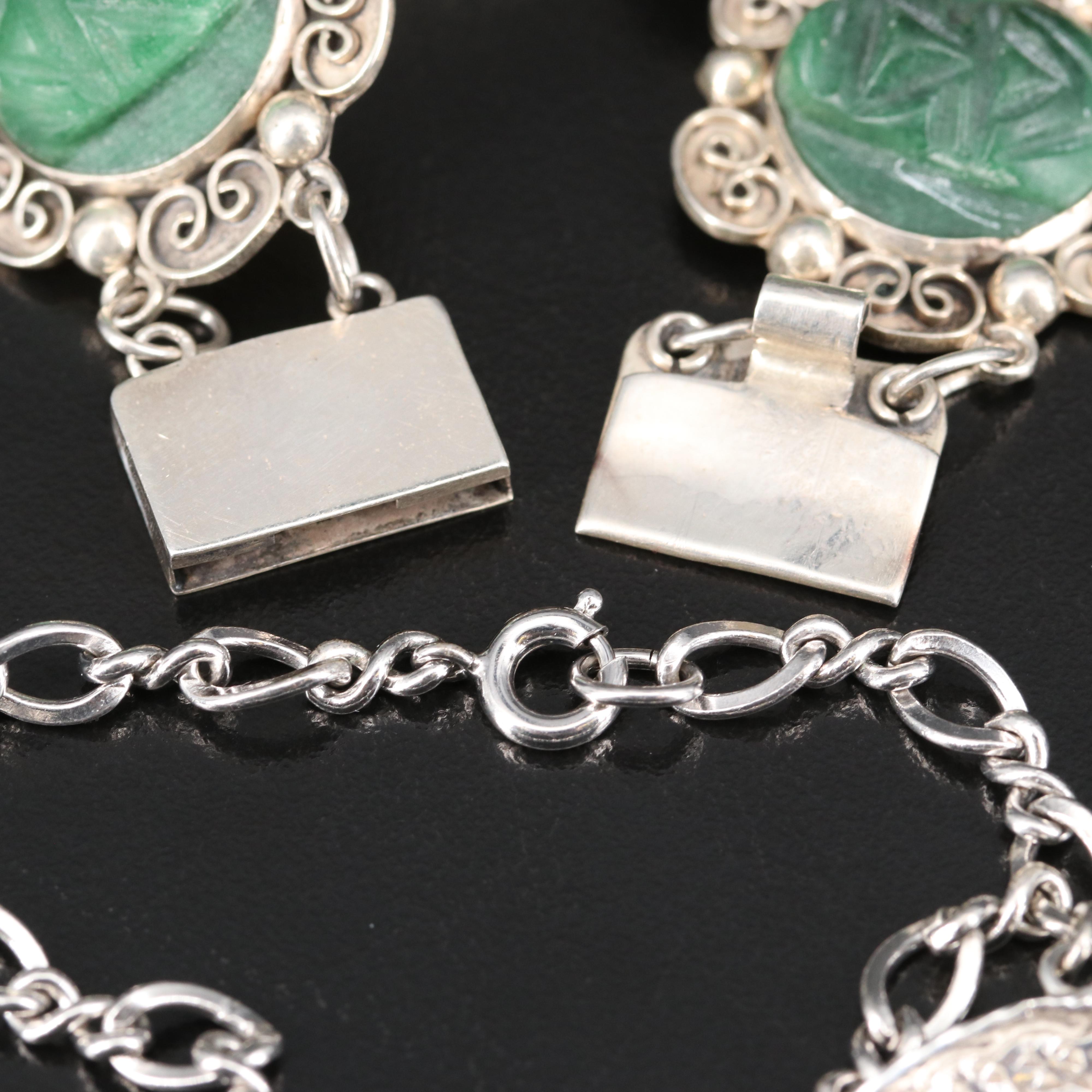 Sterling Amethyst Sombrero Necklace and Calcite Face Bracelets