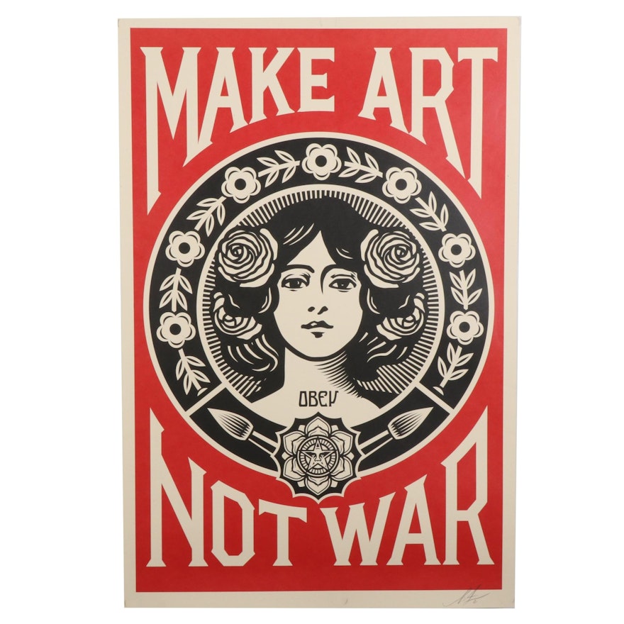 Shepard Fairey Offset Print Poster "Make Art Not War," 2021