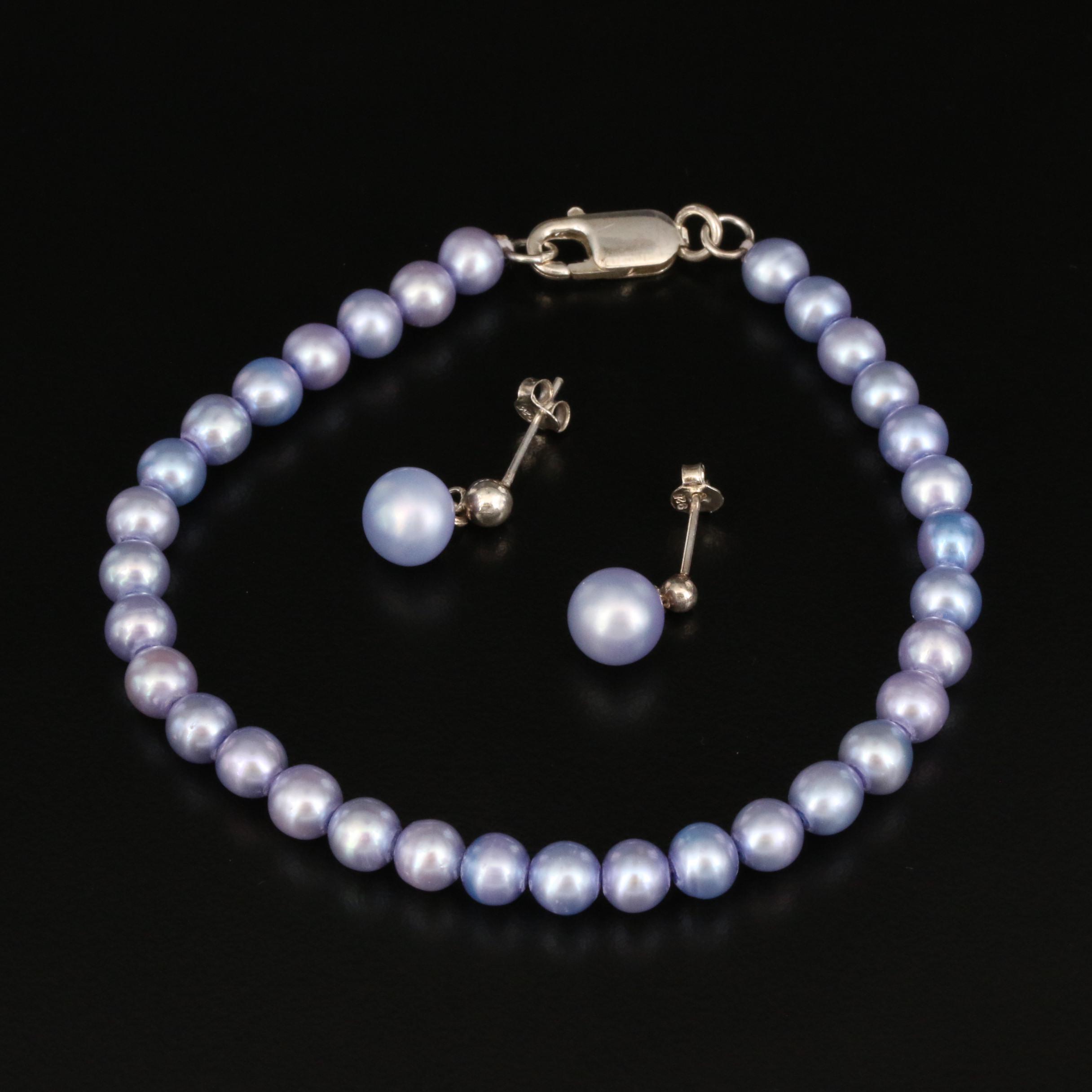 Pearl Bracelet and Earring Set with Sterling Components
