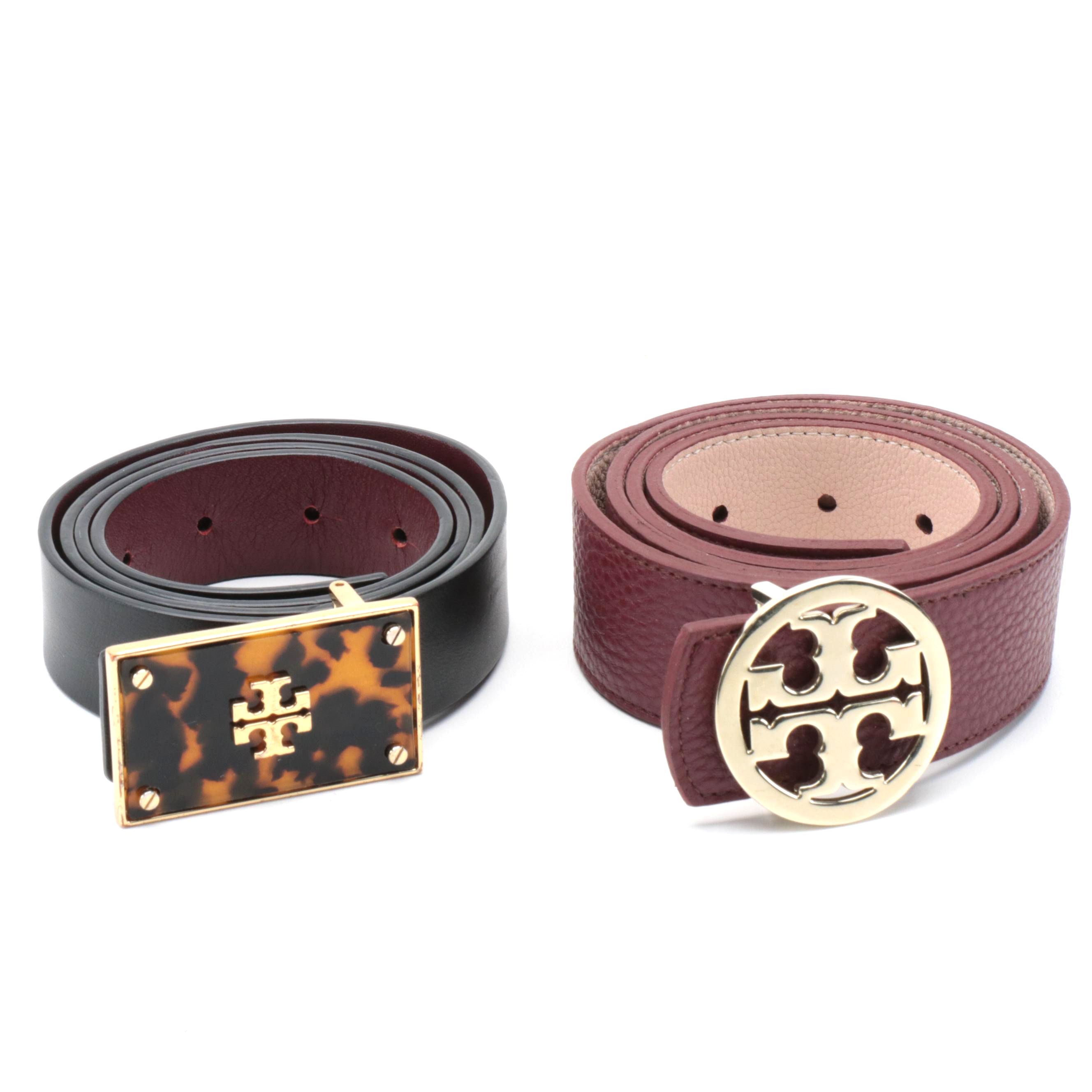 Tory Burch Burgundy and Black Leather Belts
