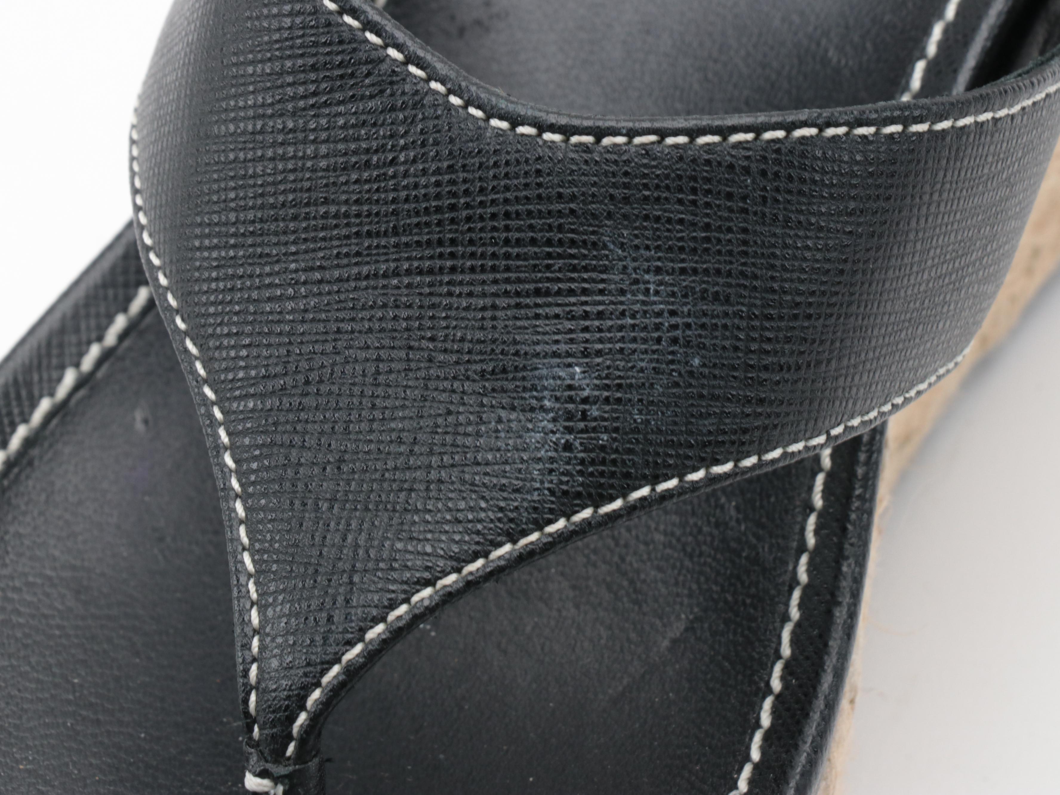 Prada Sport Espadrille Wedge Sandals in Black Saffiano Leather