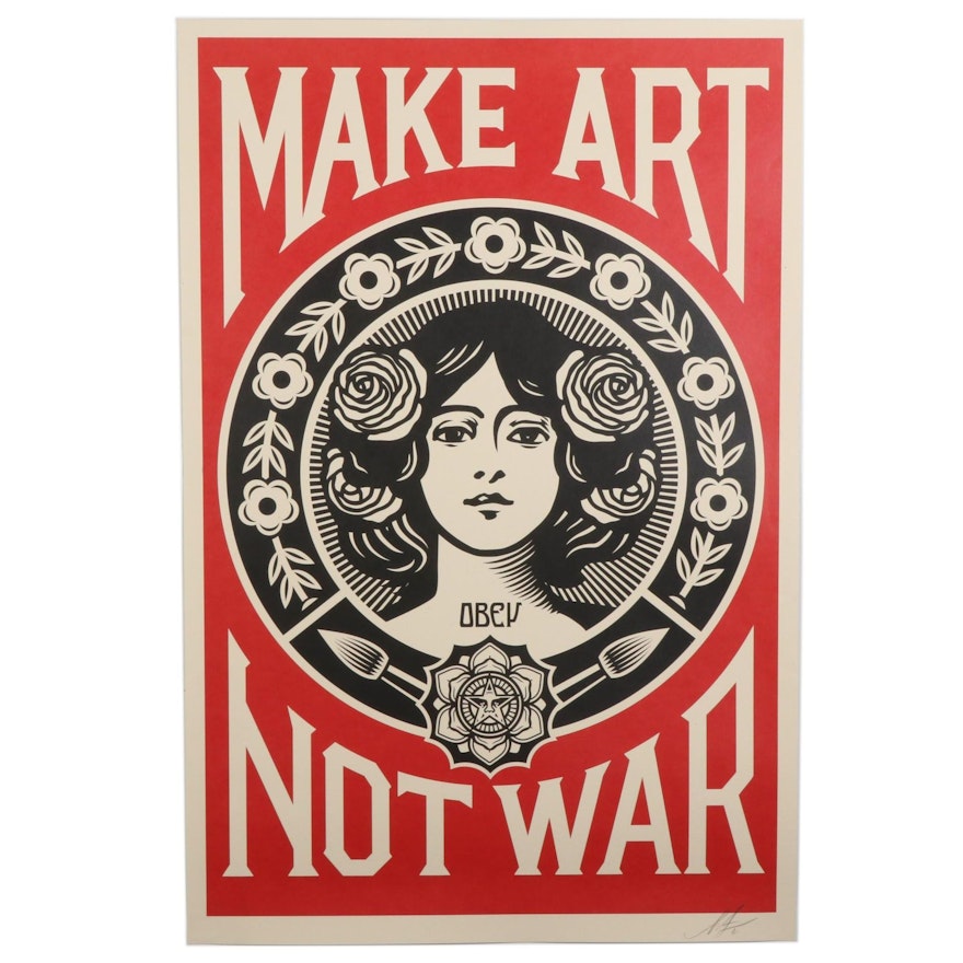 Shepard Fairey Offset Print Poster "Make Art Not War," 2021