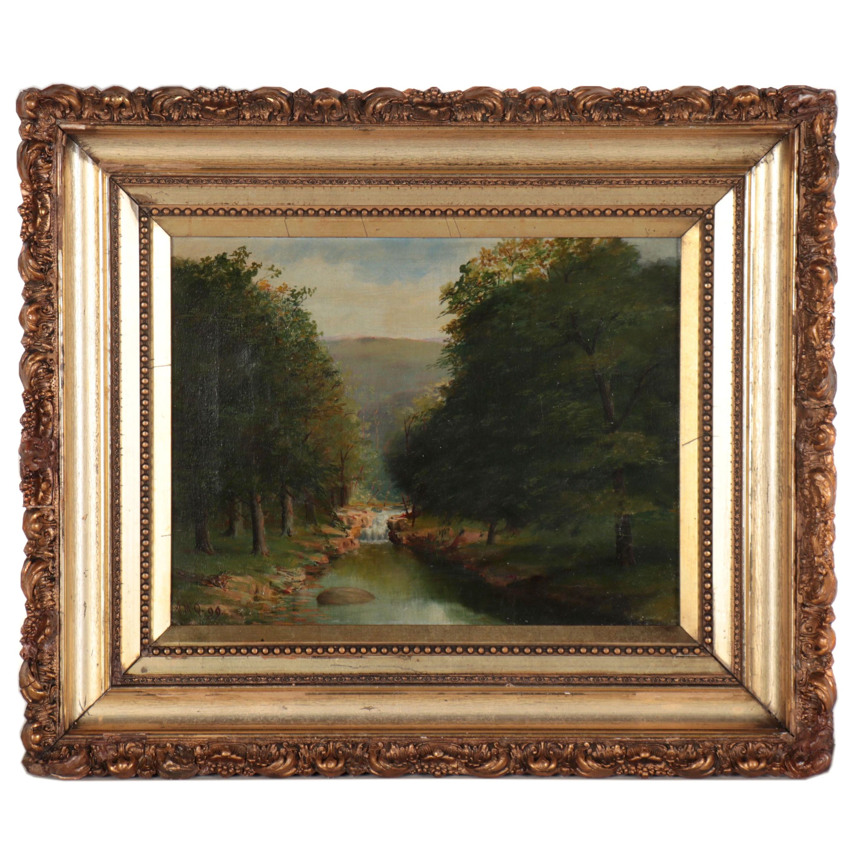 Hudson River School Style Landscape Oil Painting, 1899