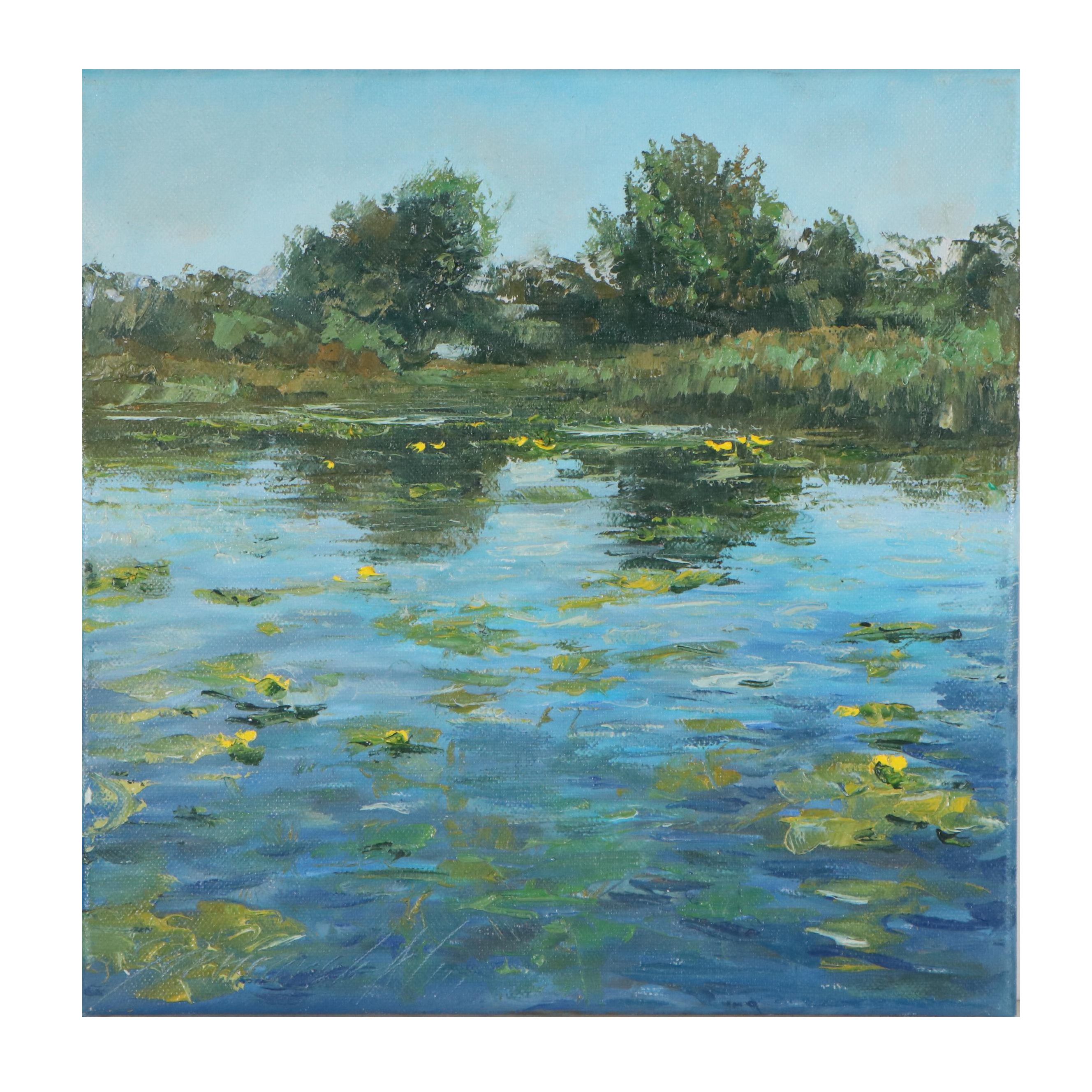 Garncarek Aleksander Landscape Oil Painting "Na Stawie," 2021