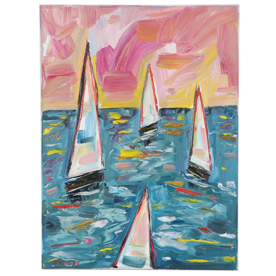 Patricia Nolan-Brown Oil Painting "Sailing at Sunset," 2021