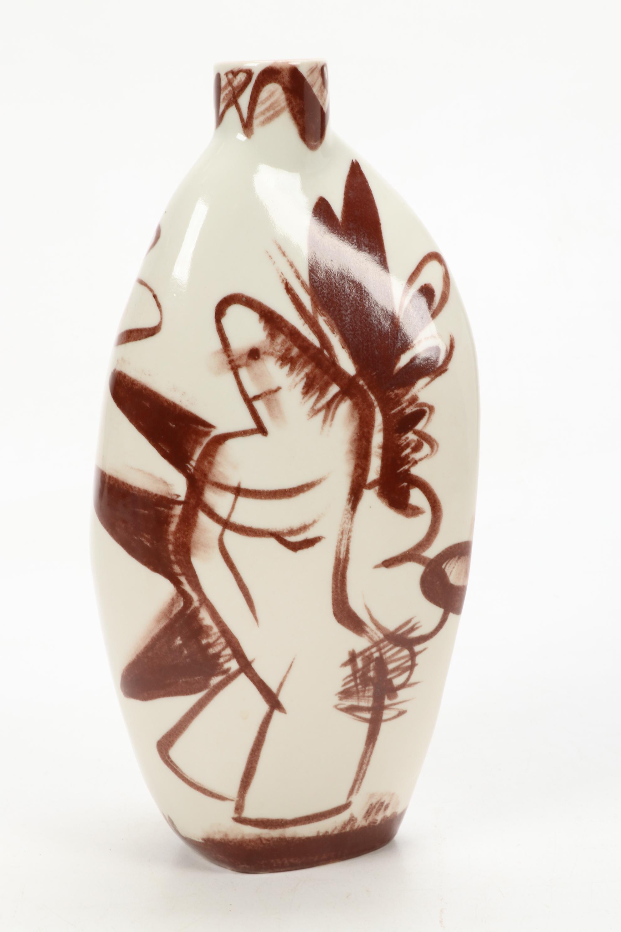 Paul Bogatay Studio Pottery Saki Bottle and Cups, Mid-20th Century