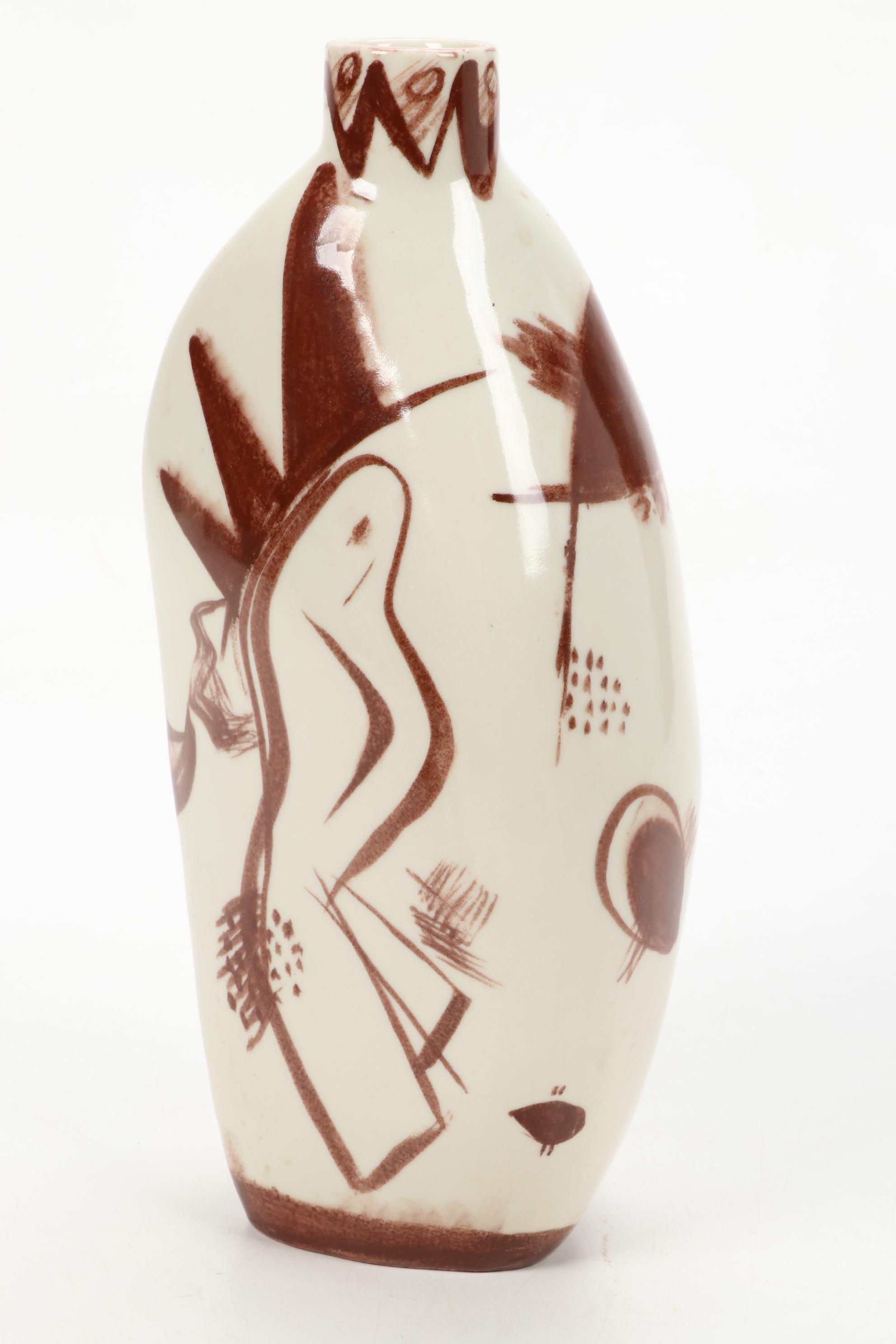 Paul Bogatay Studio Pottery Saki Bottle and Cups, Mid-20th Century