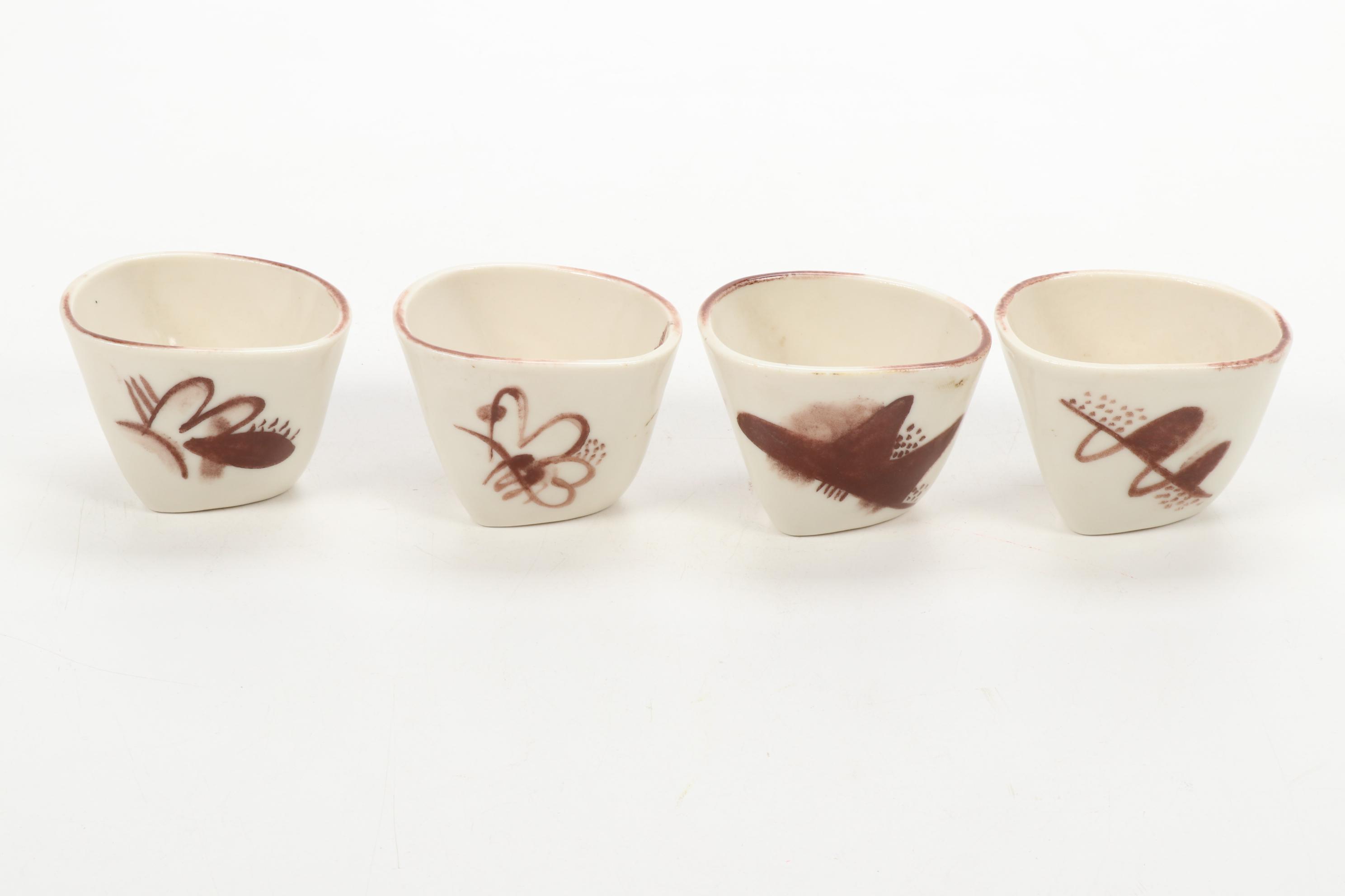 Paul Bogatay Studio Pottery Saki Bottle and Cups, Mid-20th Century