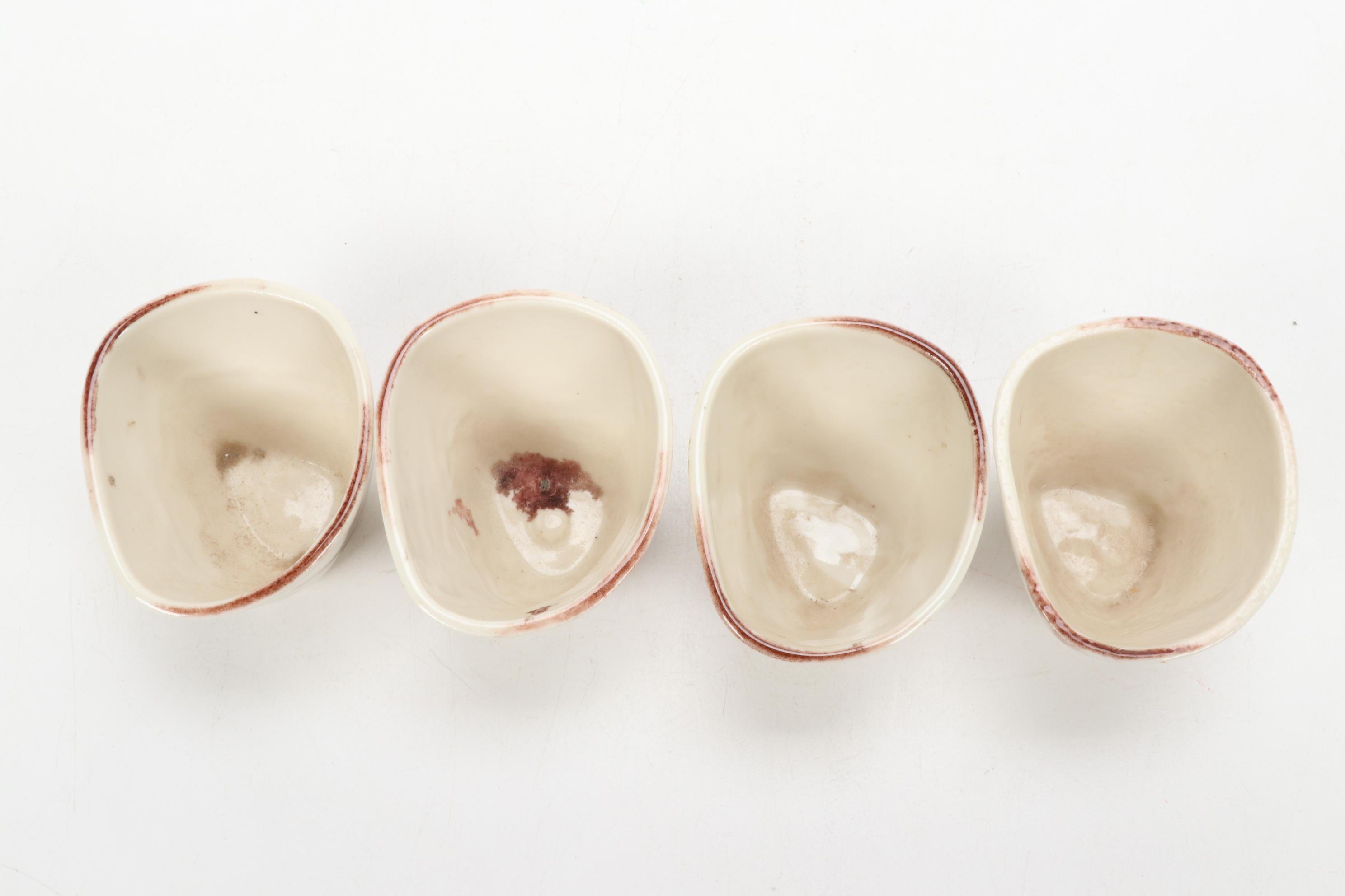 Paul Bogatay Studio Pottery Saki Bottle and Cups, Mid-20th Century