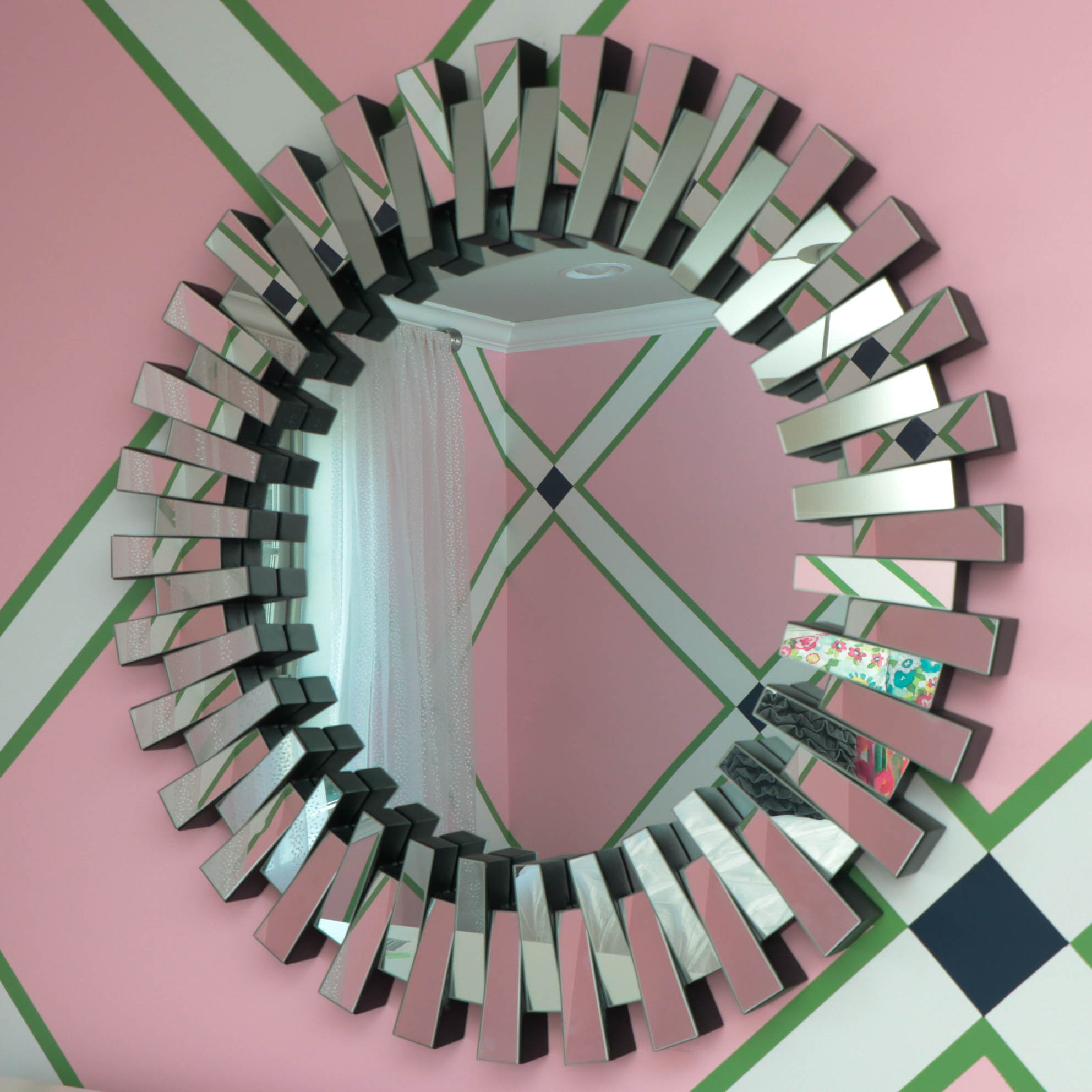 Round Multi-Paneled Sunburst Wall Mirror