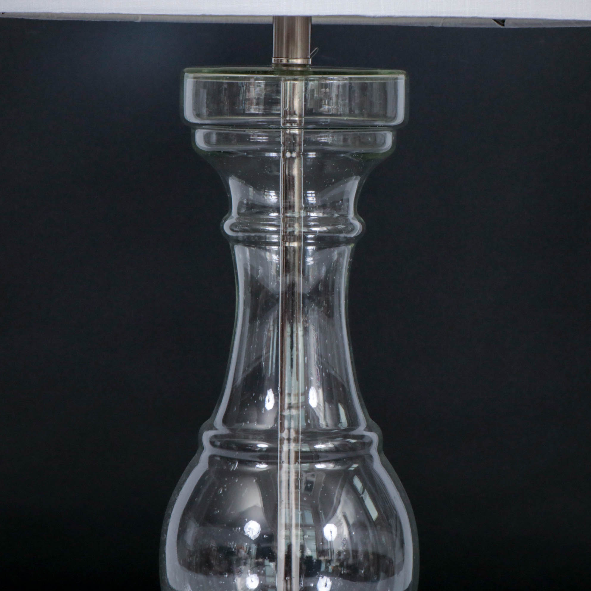 Glass Baluster-Form Table Lamps with Bright White Drum Shades