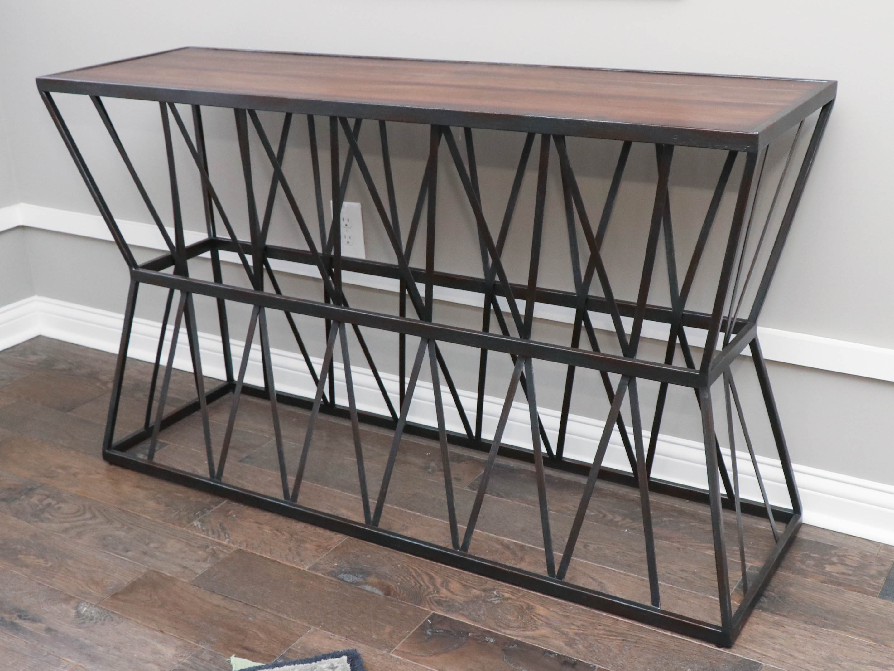 Hooker Furniture Industrial Style Metal and Wood Sofa Table