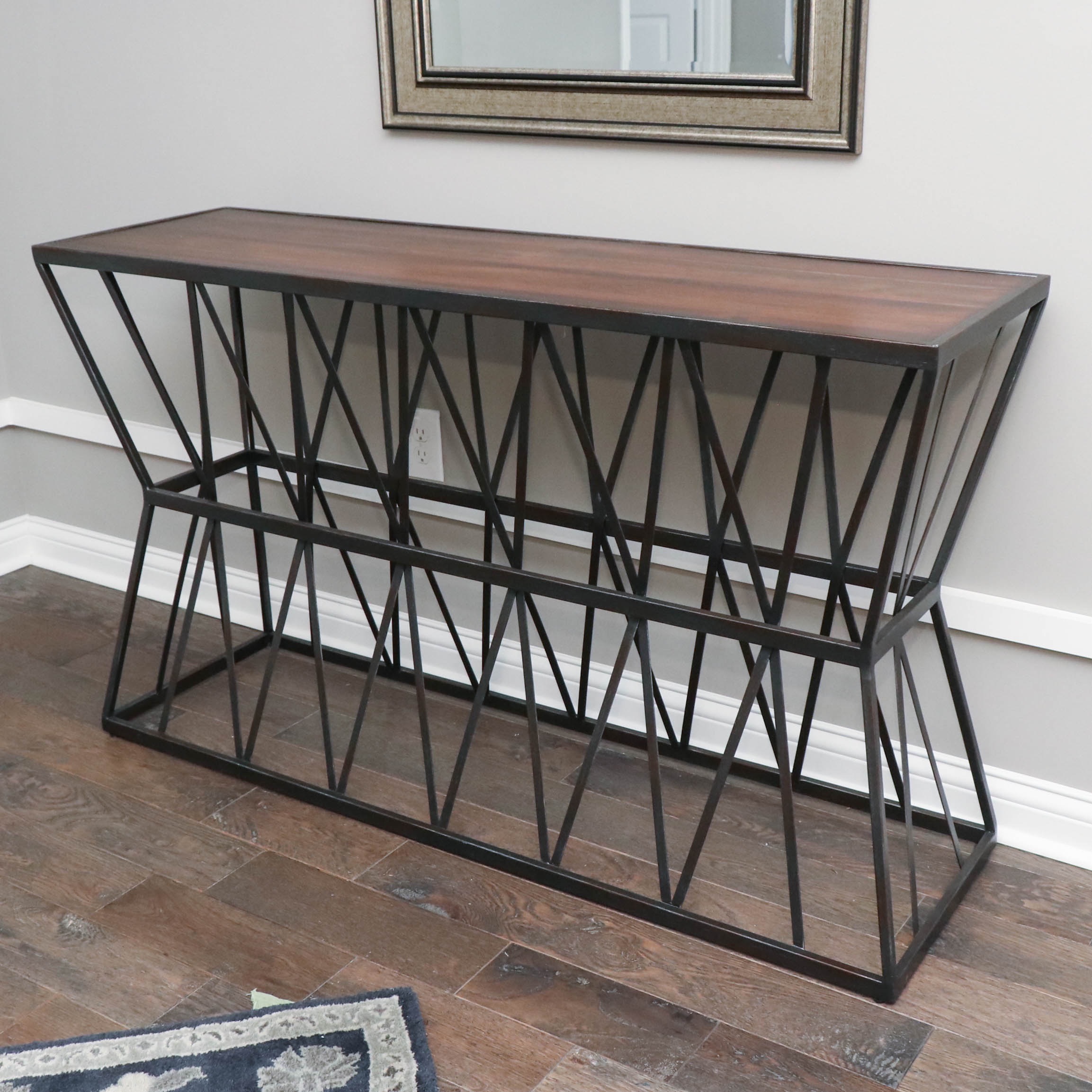 Hooker Furniture Industrial Style Metal and Wood Sofa Table