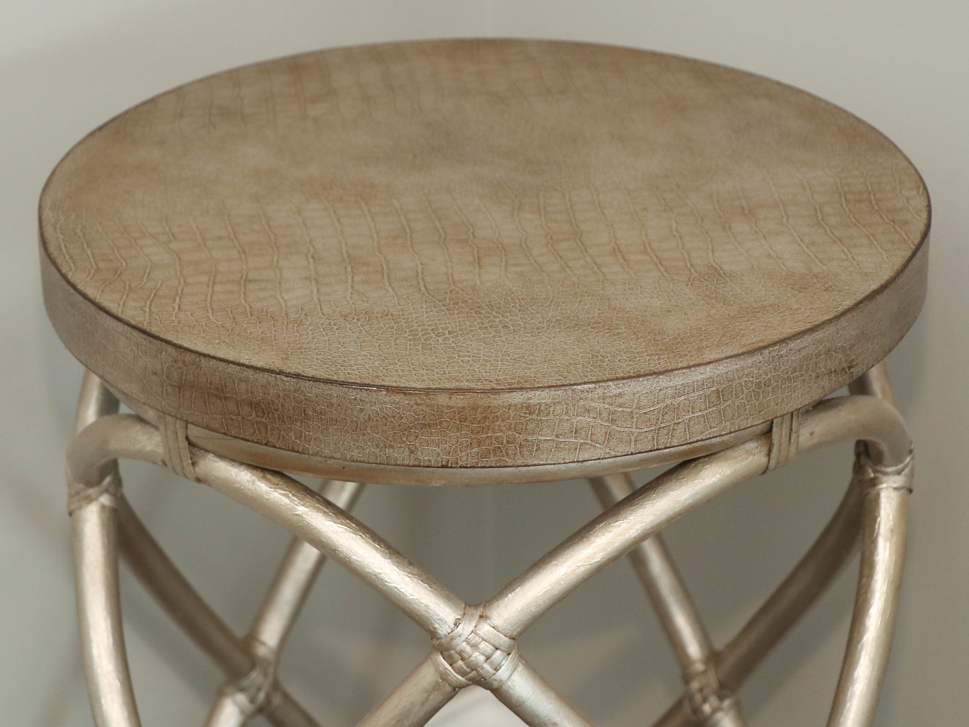 Faux Alligator and Bamboo Side Table in Satin Silver