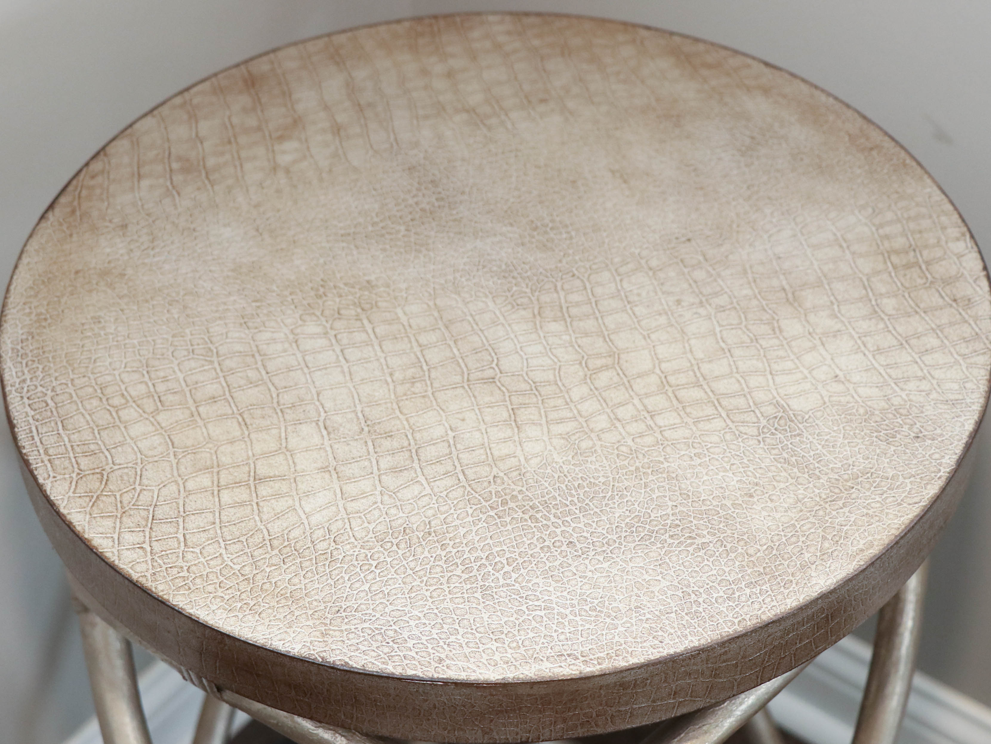 Faux Alligator and Bamboo Side Table in Satin Silver