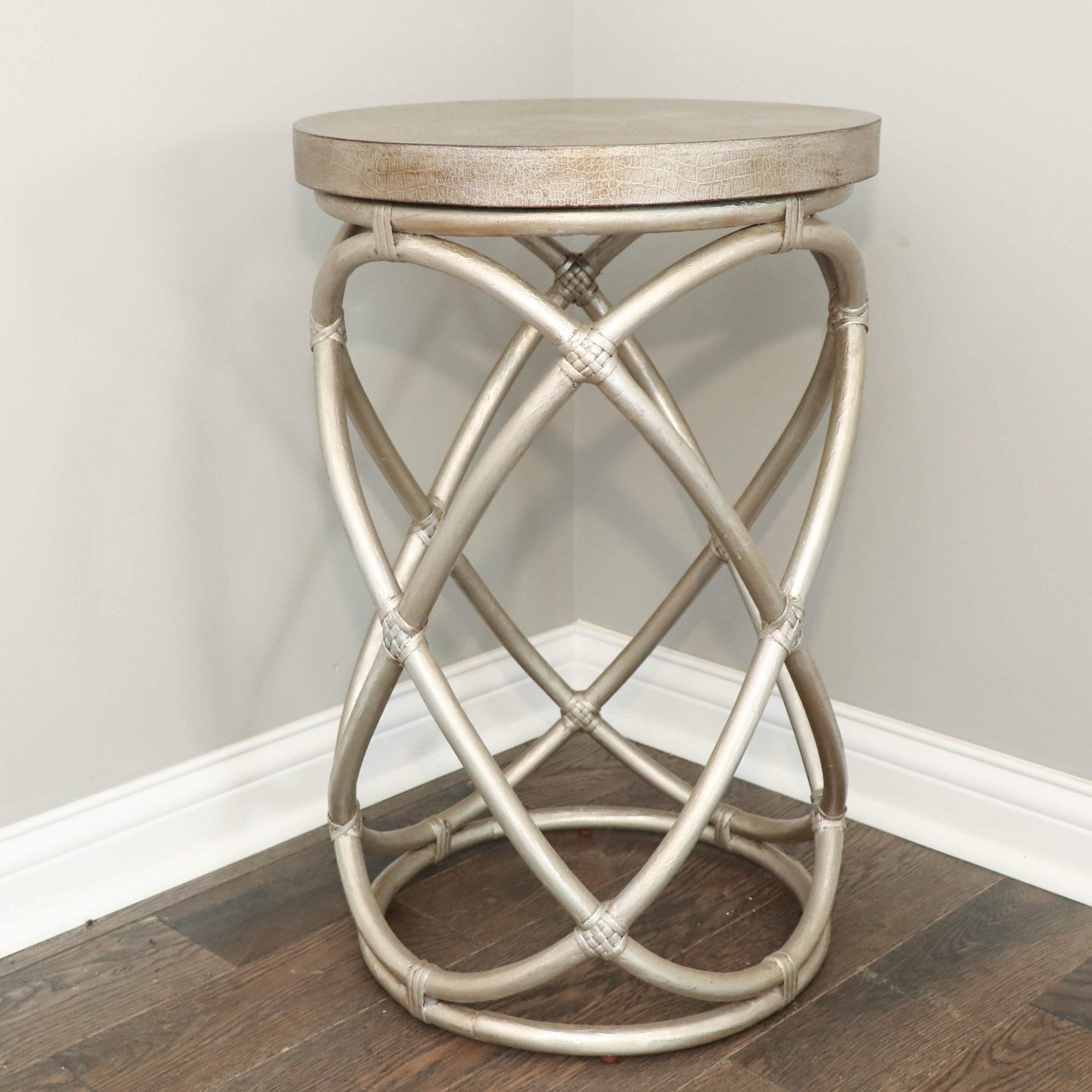 Faux Alligator and Bamboo Side Table in Satin Silver