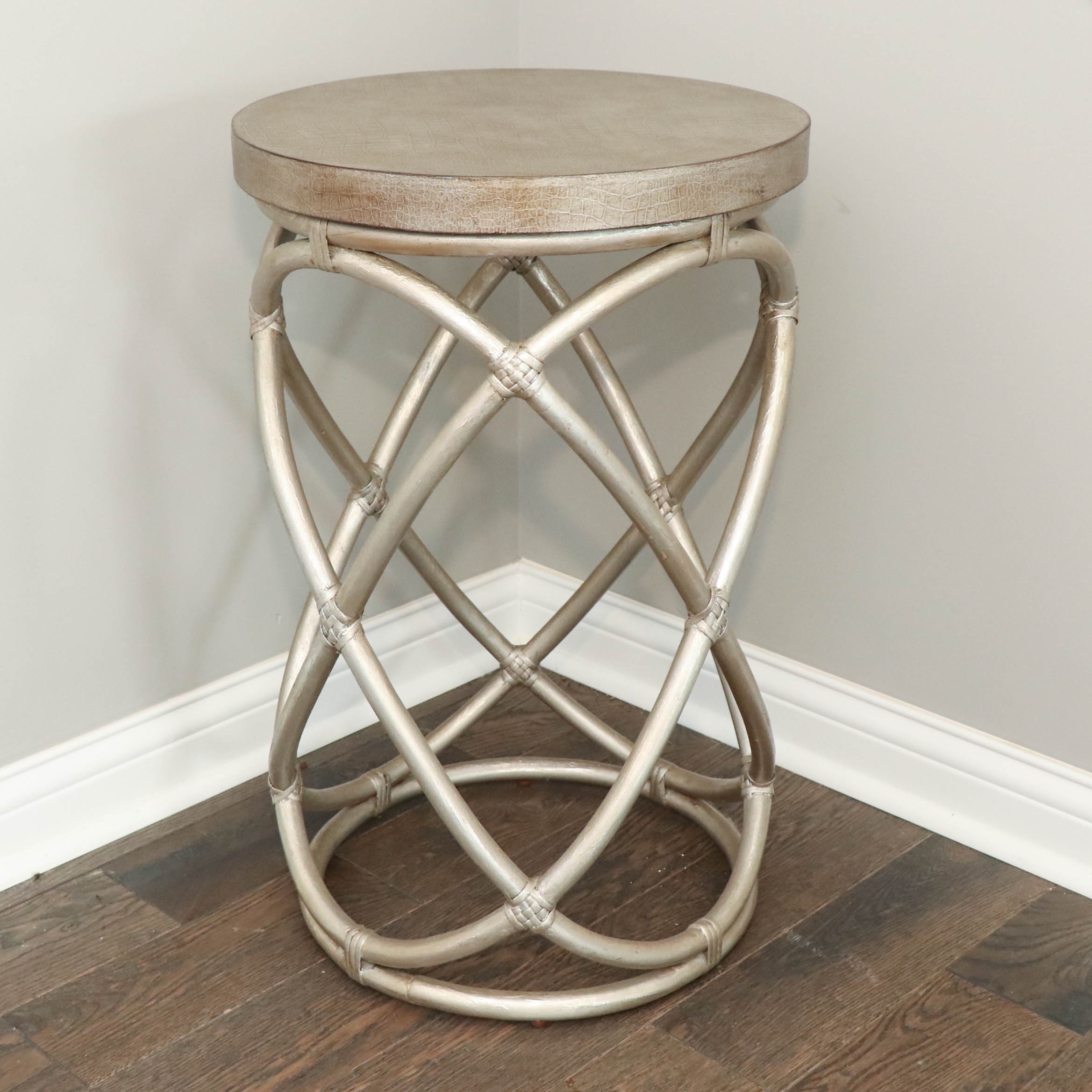 Faux Alligator and Bamboo Side Table in Satin Silver