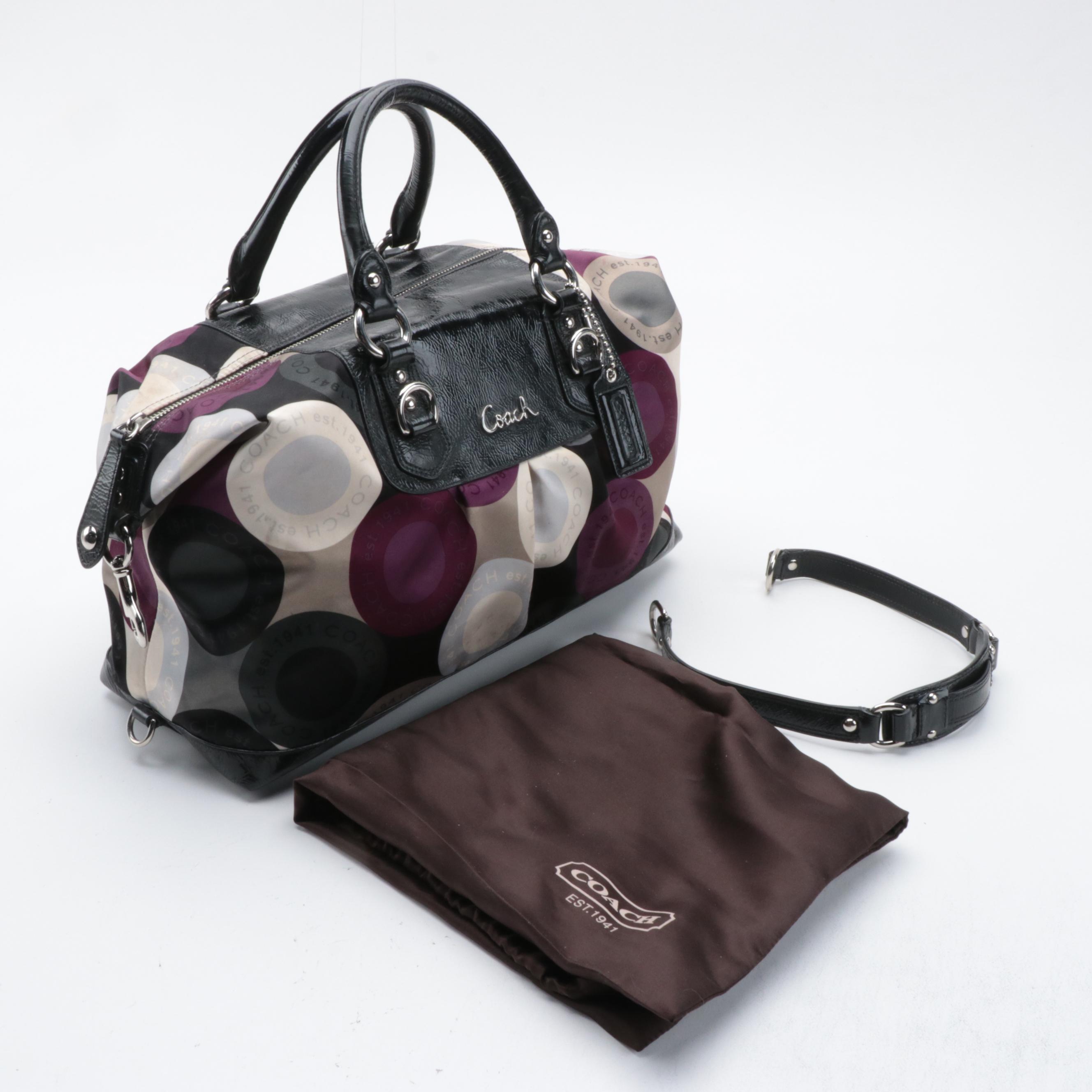 Coach Ashley Snaphead Print Sateen and Black Patent Leather Satchel