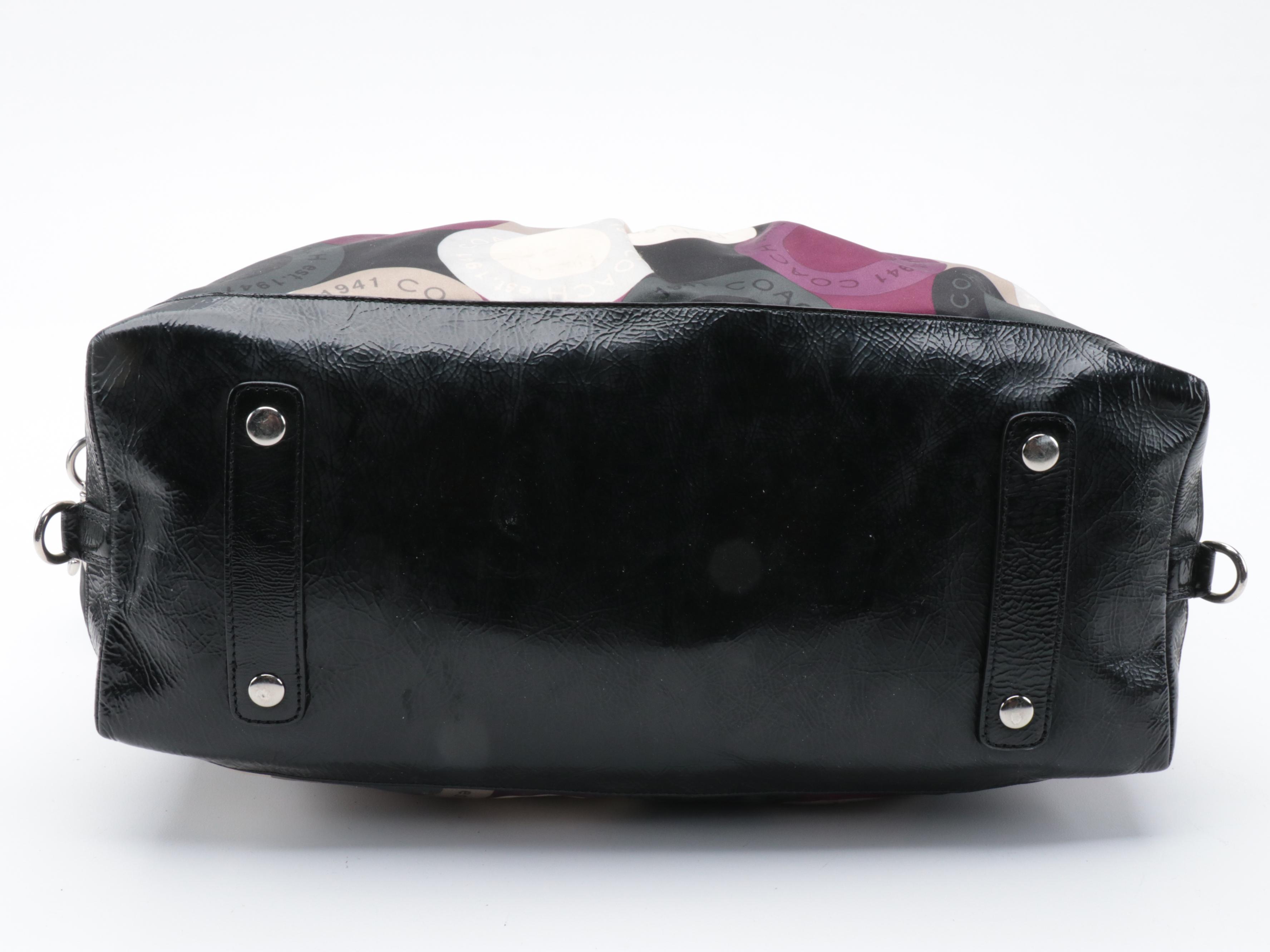 Coach Ashley Snaphead Print Sateen and Black Patent Leather Satchel