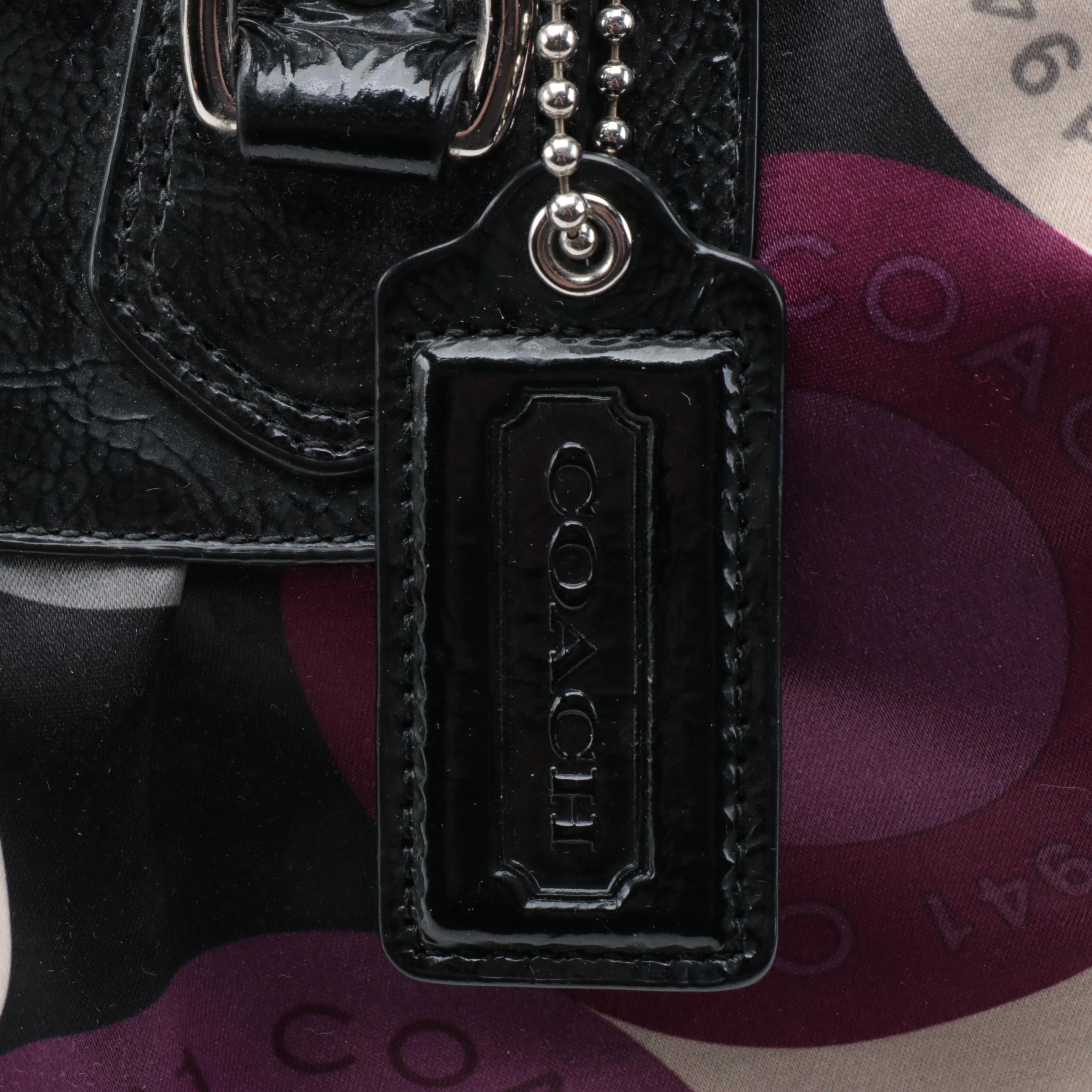 Coach Ashley Snaphead Print Sateen and Black Patent Leather Satchel