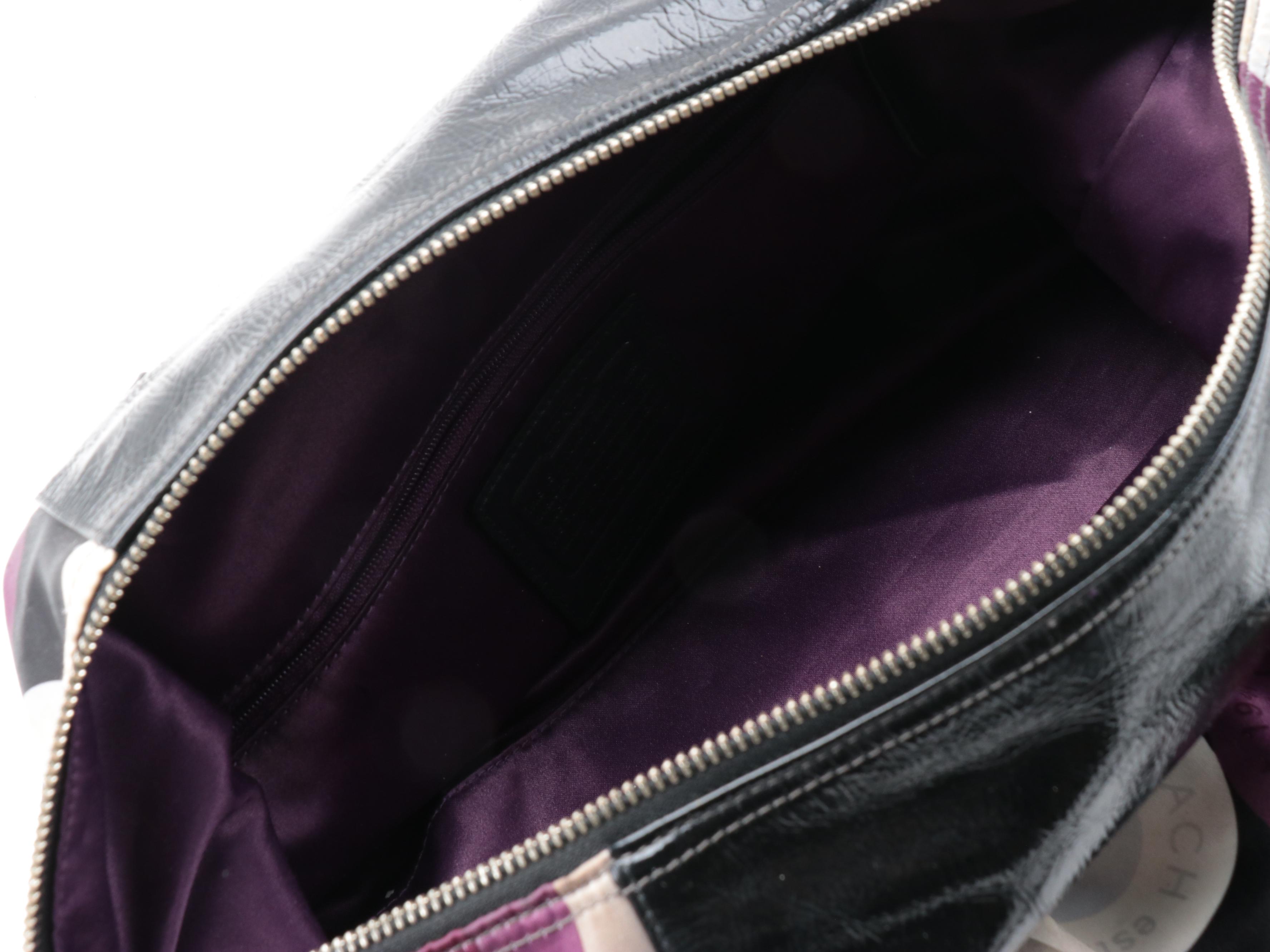 Coach Ashley Snaphead Print Sateen and Black Patent Leather Satchel