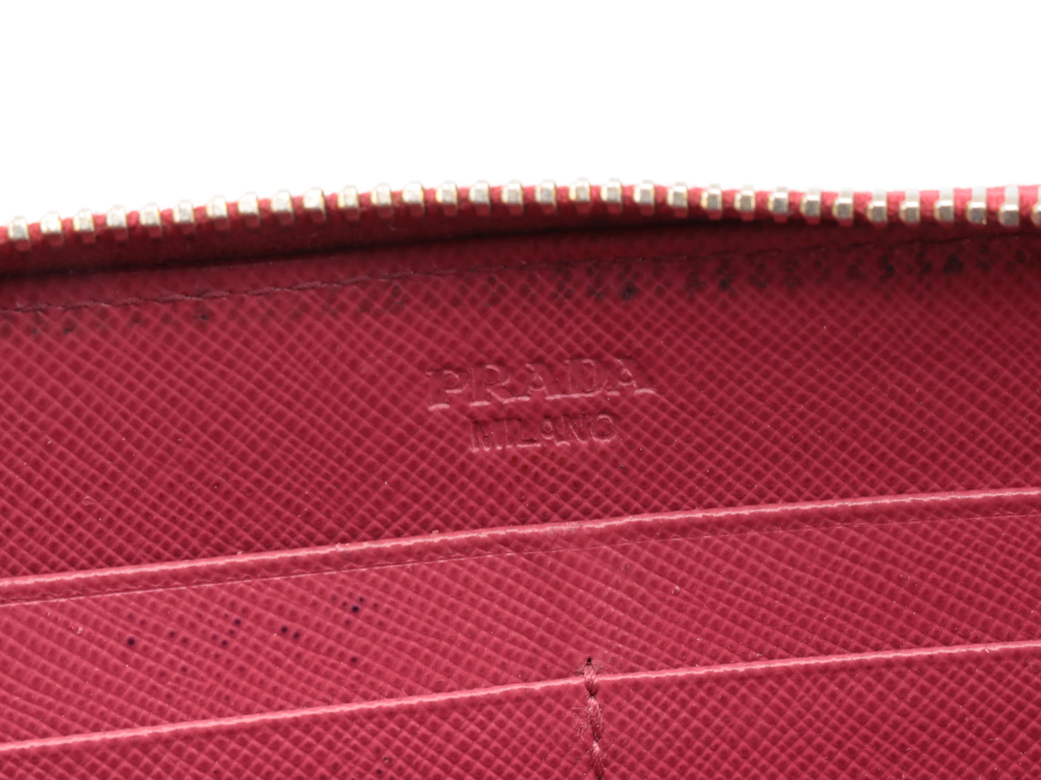 Prada Pink Saffiano Leather Bow Accented Zip Wallet