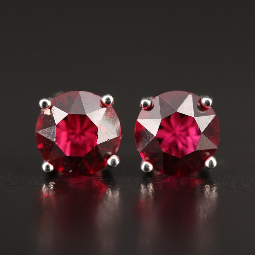 Sterling Round Faceted Garnet Stud Earrings