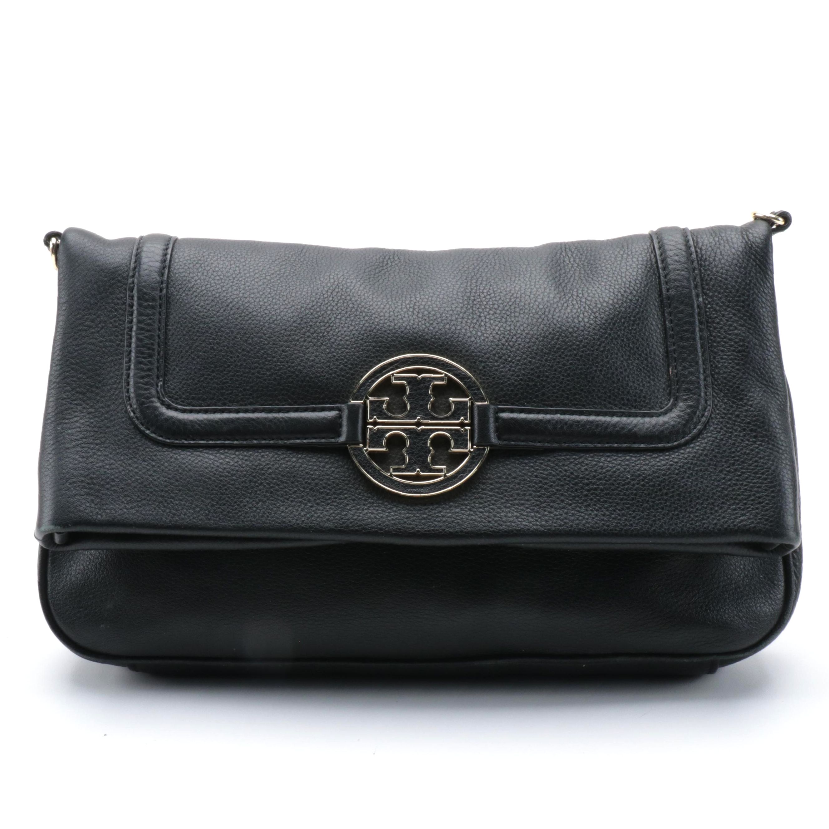 Tory Burch Amanda Foldover Crossbody Bag in Black Grained Leather