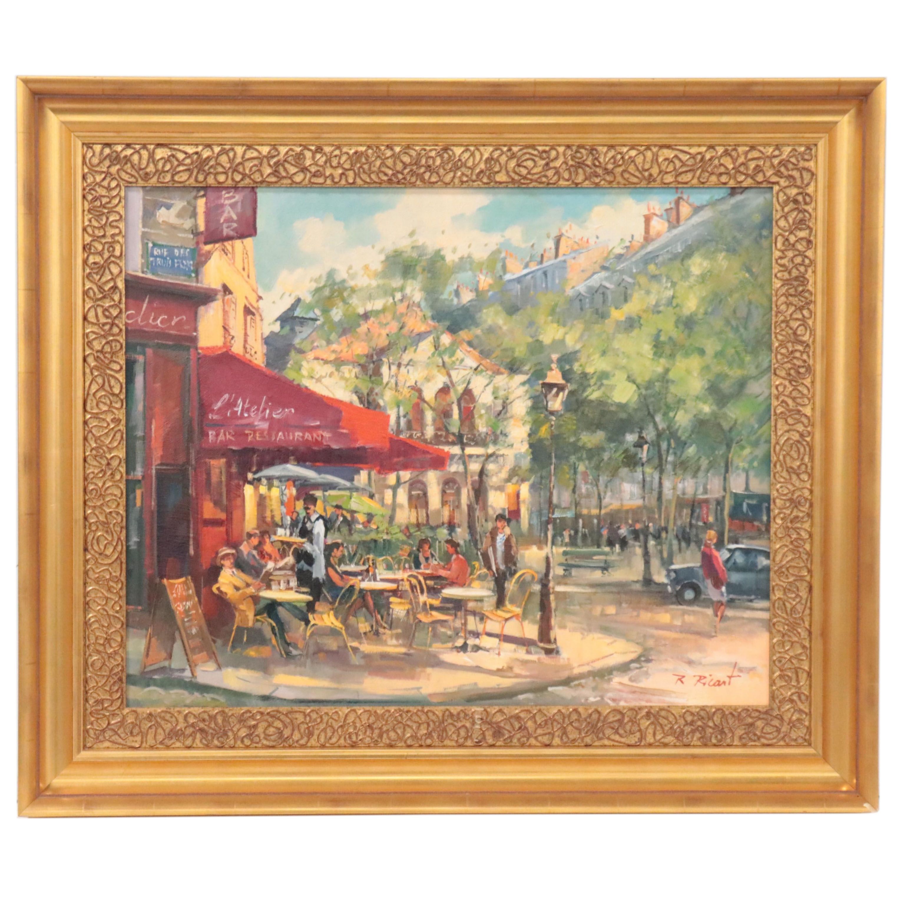 Robert Ricart Oil Painting of French Street Cafe, Late 20th Century | EBTH