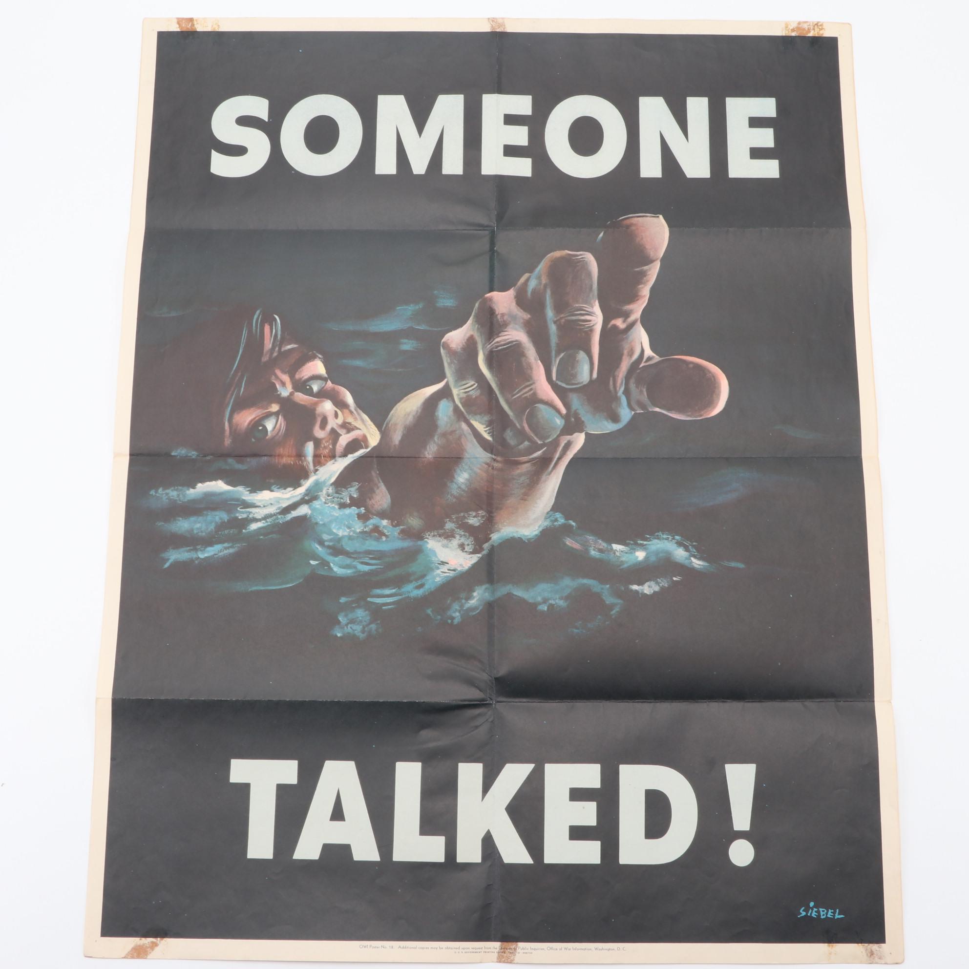 1942 WWII "Someone Talked!" Propaganda Poster by Siebel and Postcards