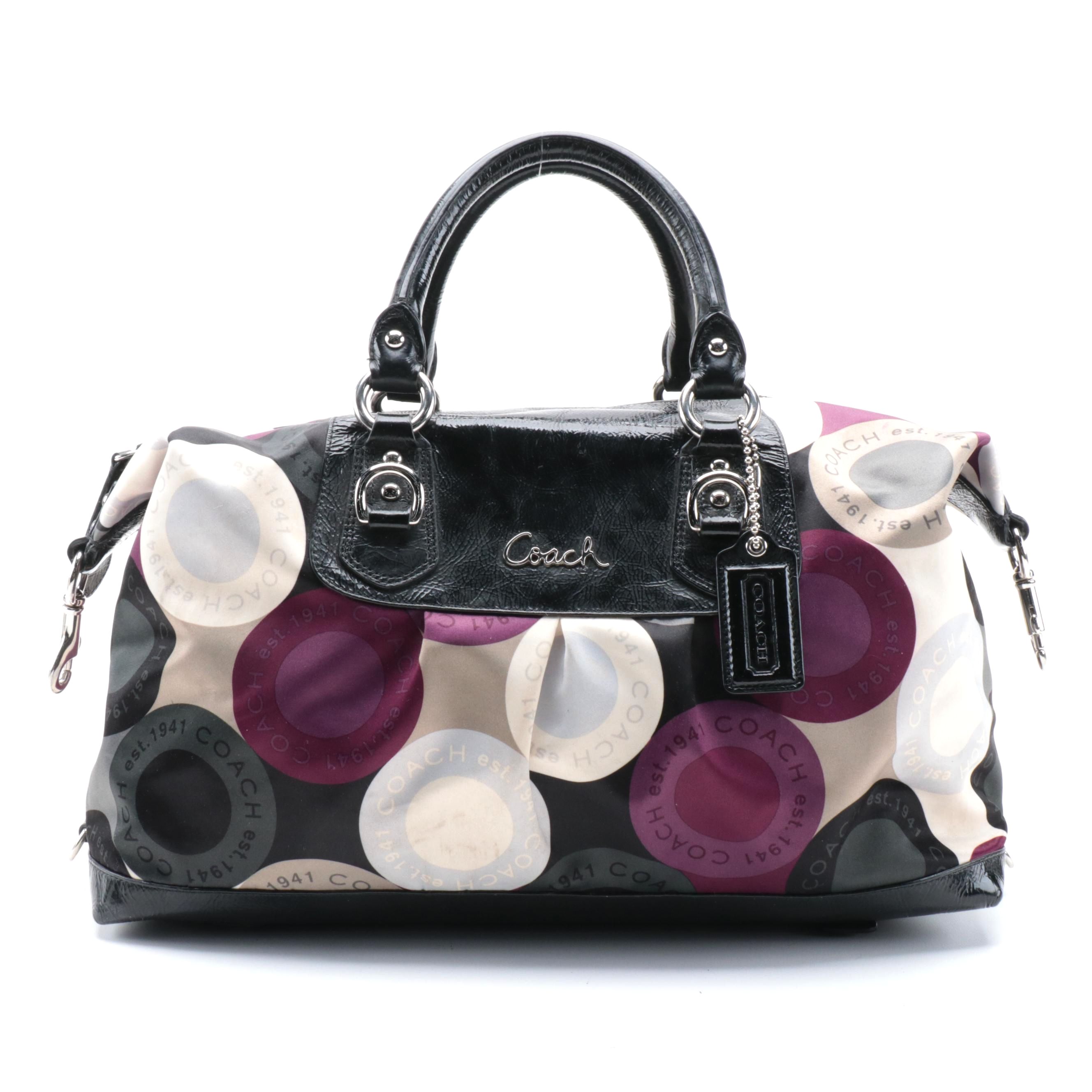 Coach Ashley Snaphead Print Sateen and Black Patent Leather Satchel