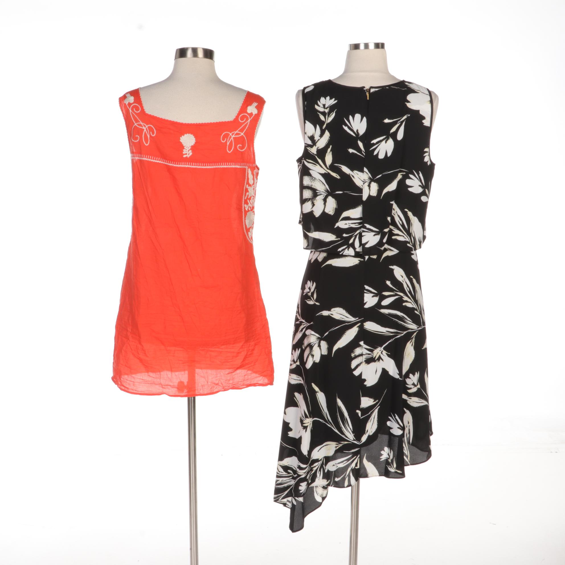 Donna Karan Floral Print and Tory Burch Embroidered Sleeveless Dresses