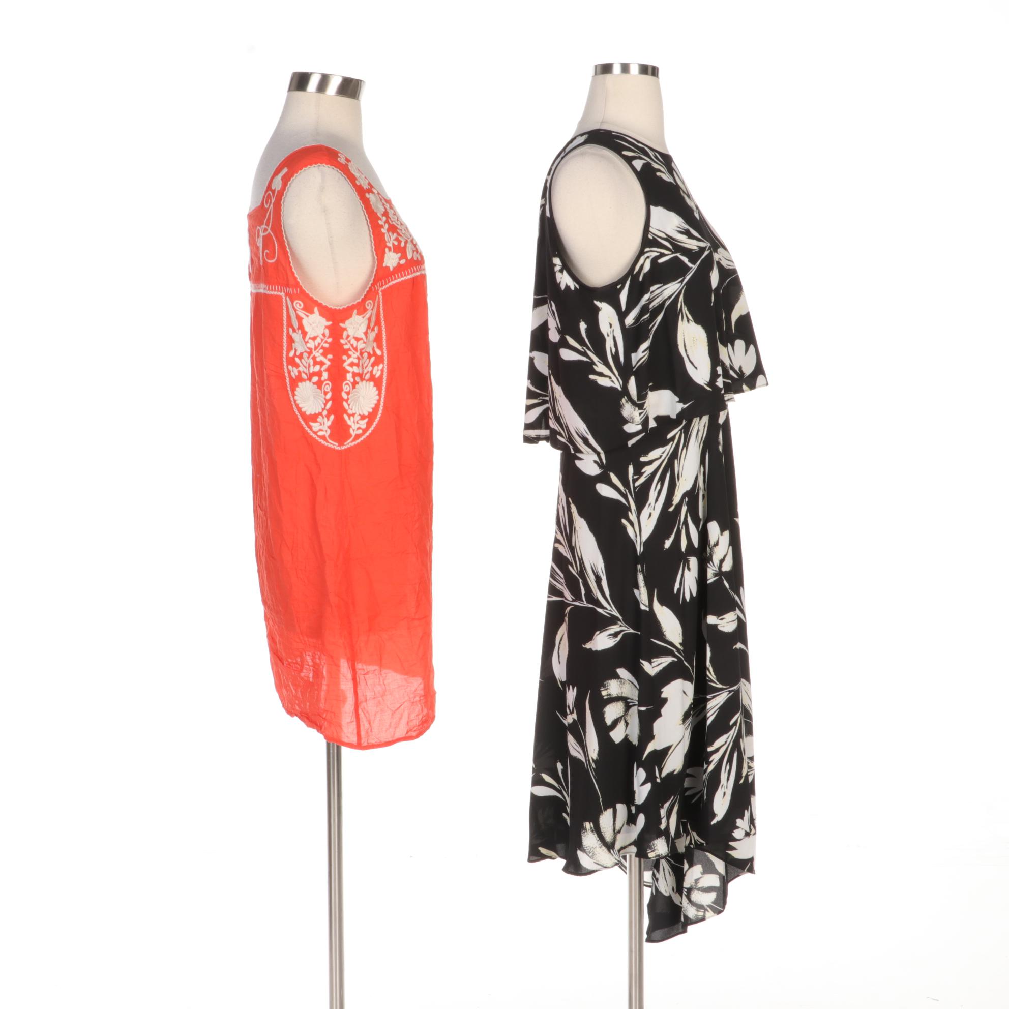 Donna Karan Floral Print and Tory Burch Embroidered Sleeveless Dresses