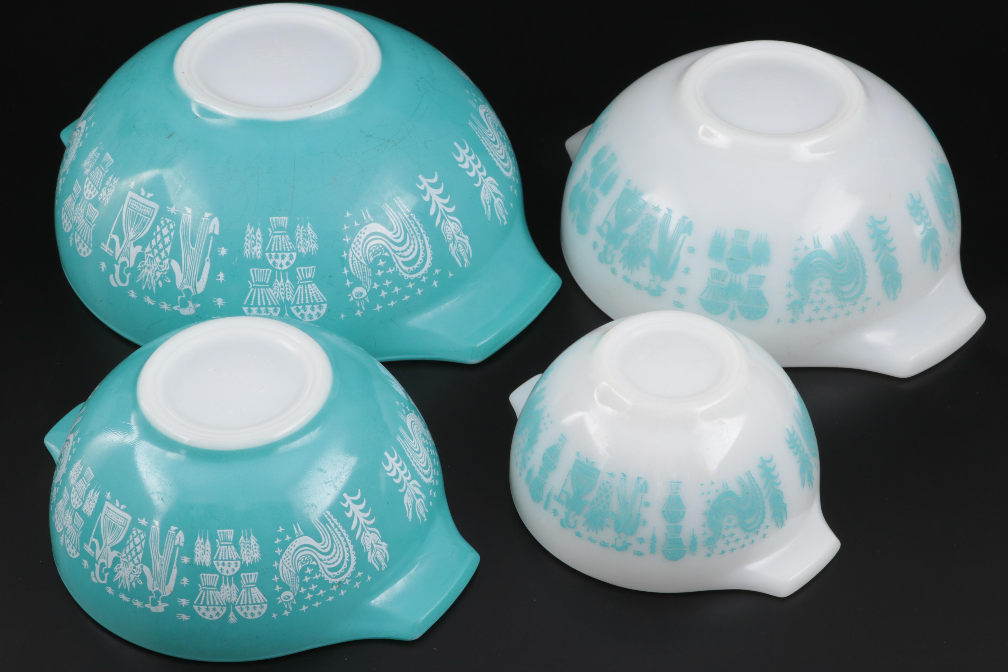 Pyrex "Butterprint" Cinderella Bowls with "Snowflake" Casserole Dish