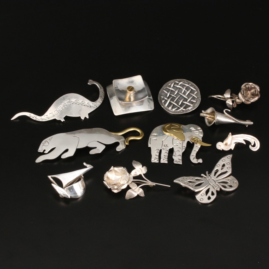 Sterling Brooches Featuring Mexican Animal Brooches