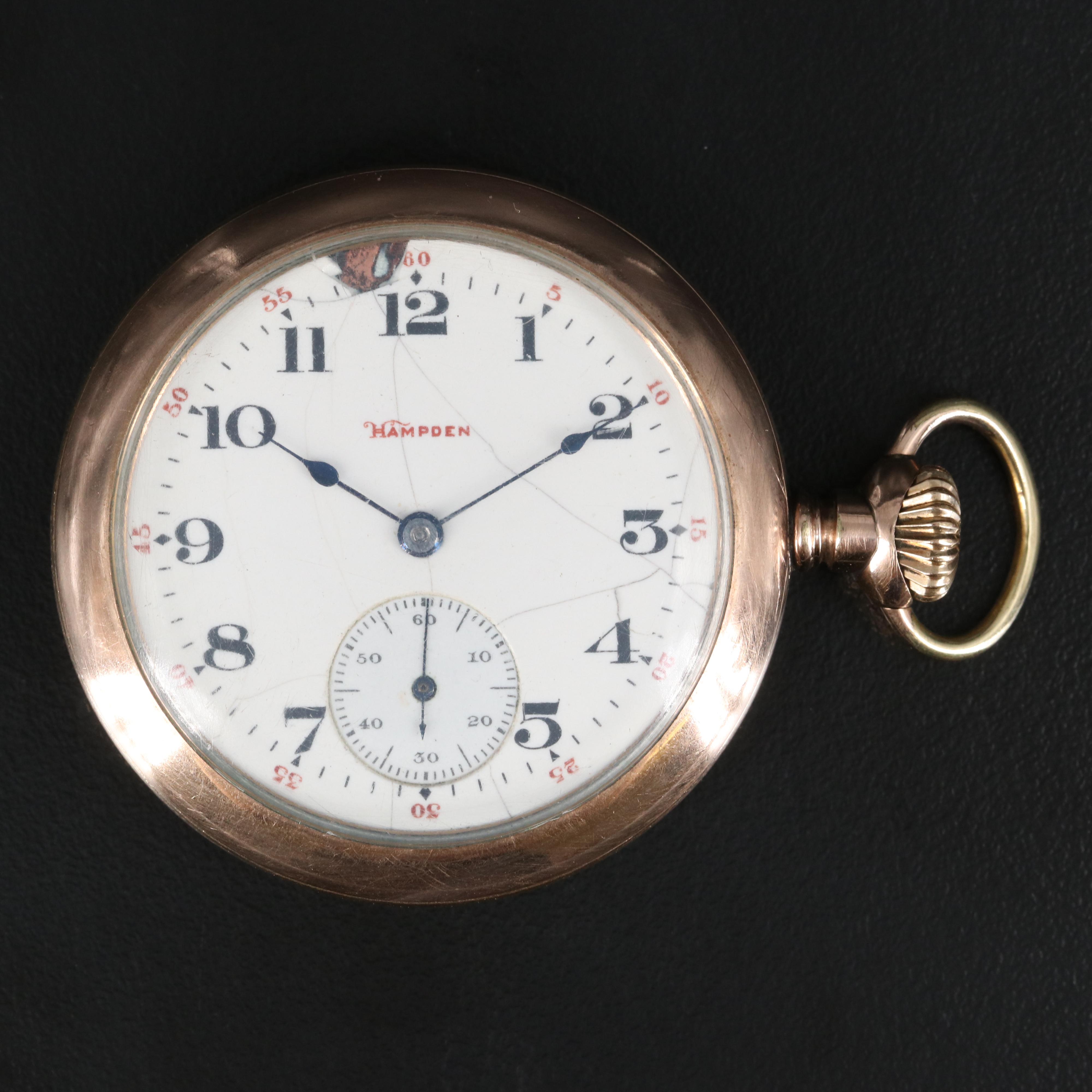 1906 Hampden Gold Filled Open Face Pocket Watch
