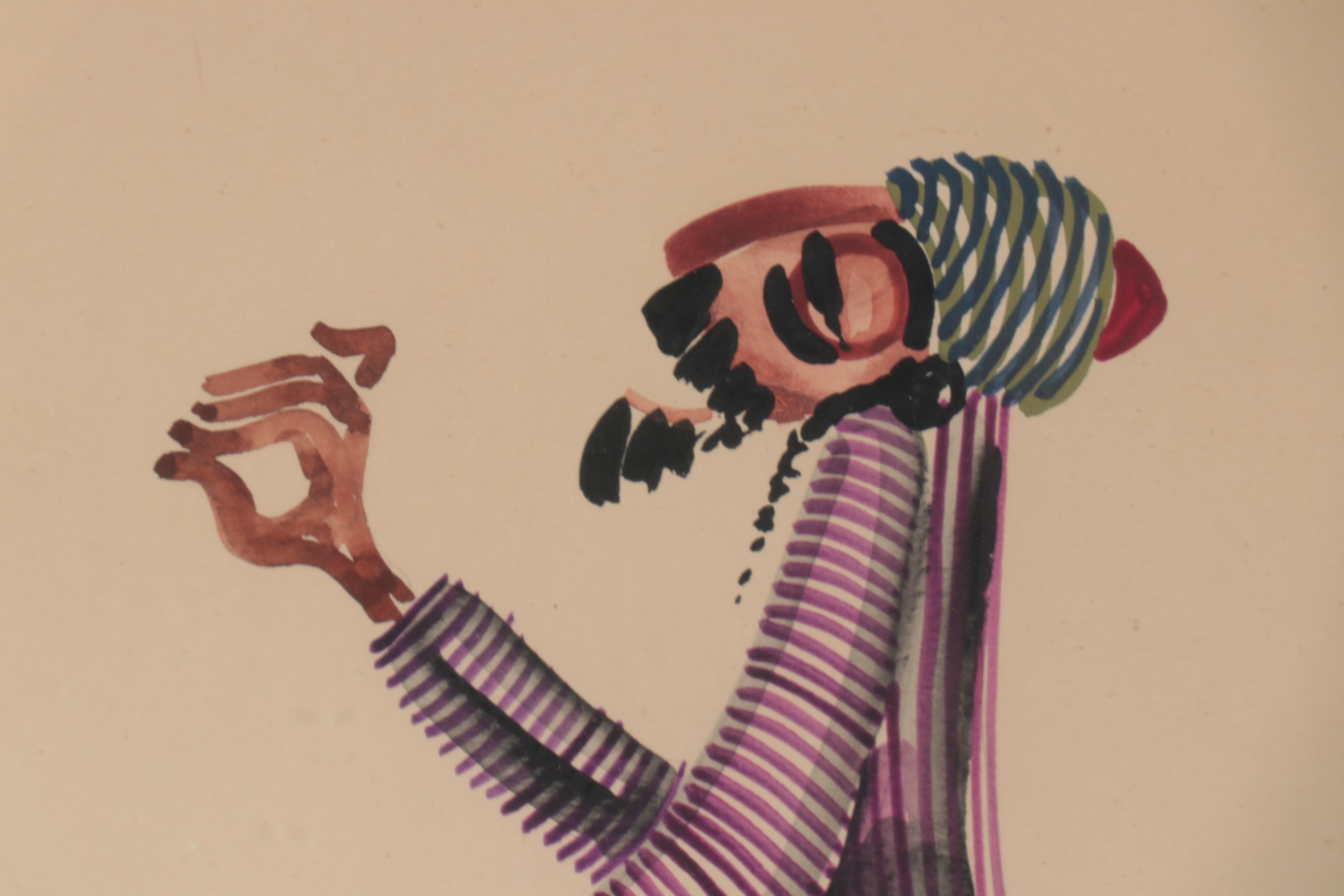 Pola Weizman Watercolor Painting of Yemenite Couple Dancing