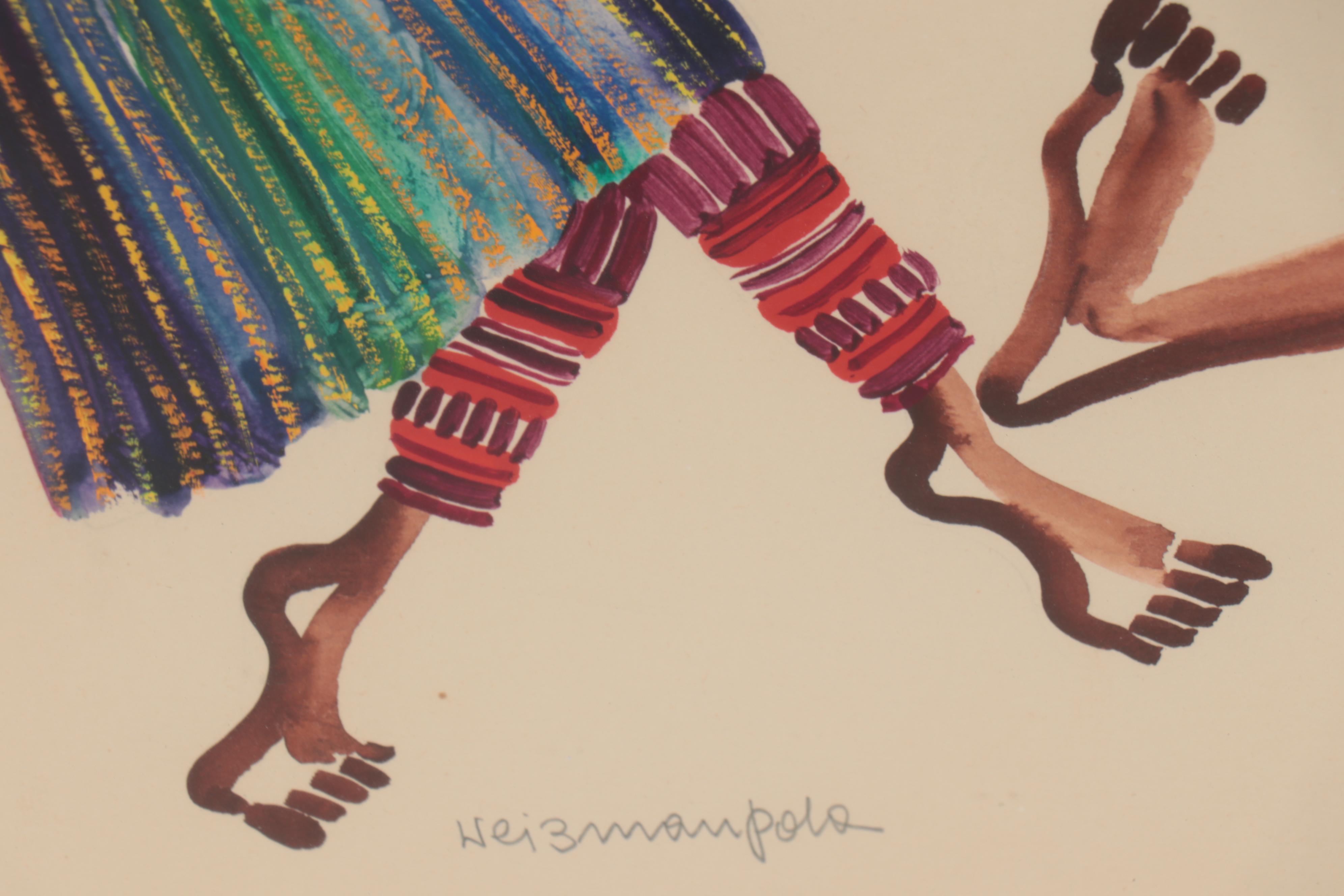 Pola Weizman Watercolor Painting of Yemenite Couple Dancing
