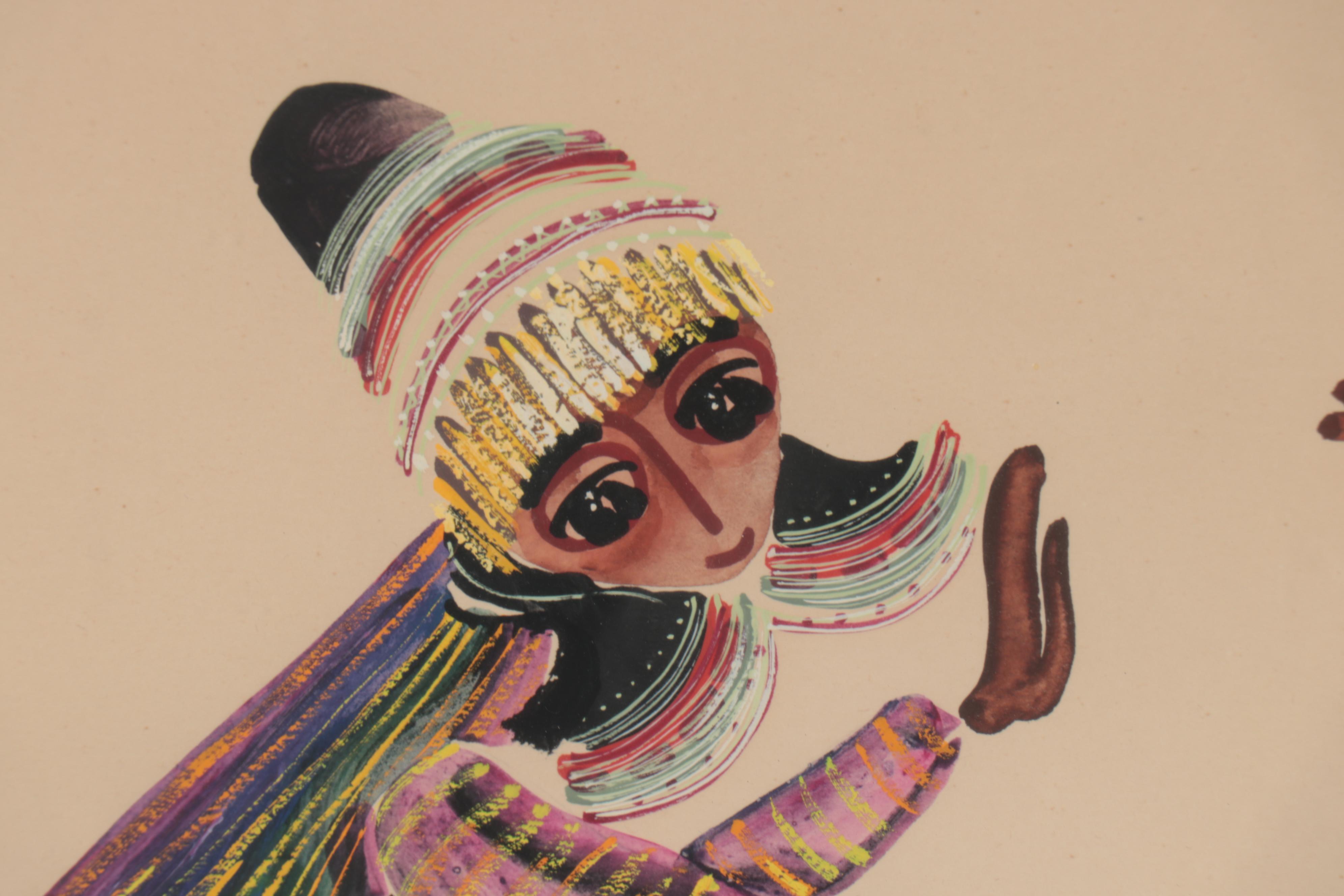 Pola Weizman Watercolor Painting of Yemenite Couple Dancing