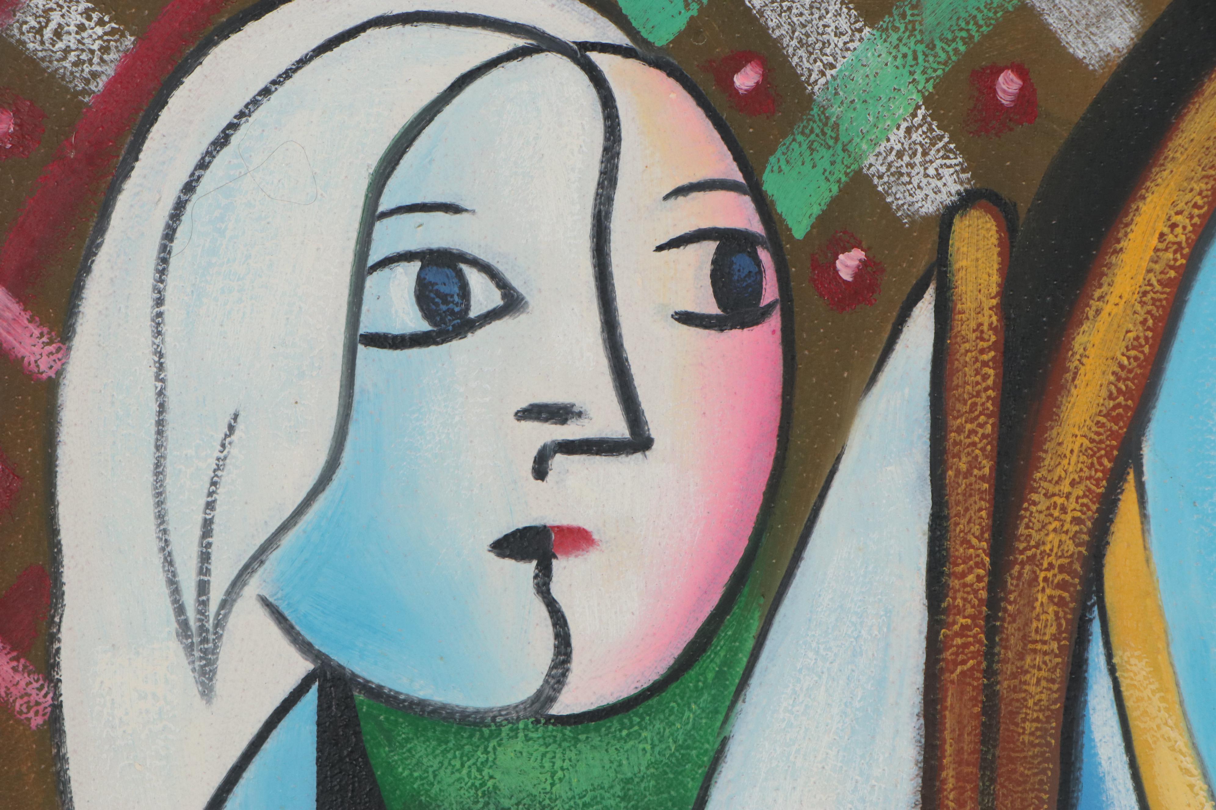 Oil Painting after Pablo Picasso "Girl Before a Mirror," Late 20th Century