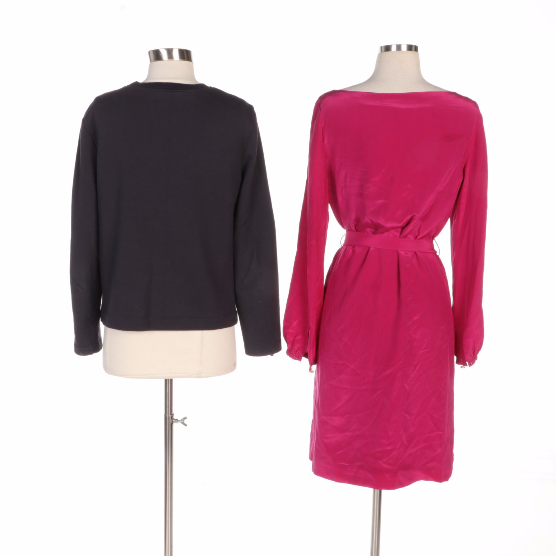 Tory Burch Fuchsia Kathy Dress with Tie Sash and Floral Overlay Knit Top