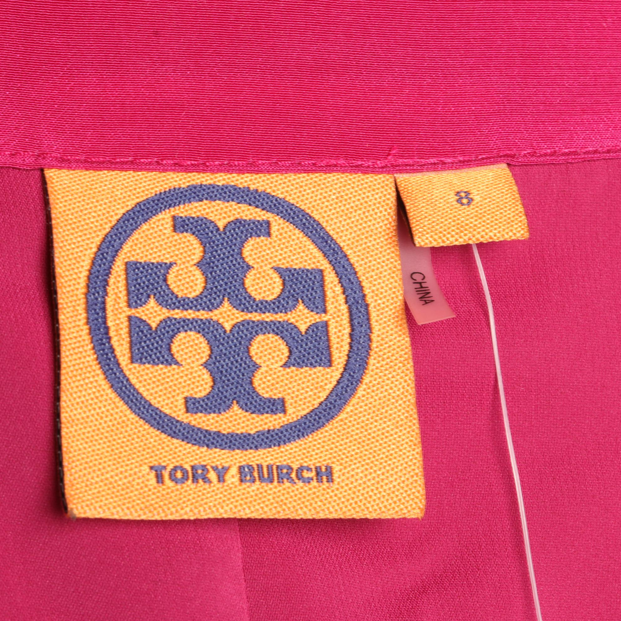 Tory Burch Fuchsia Kathy Dress with Tie Sash and Floral Overlay Knit Top