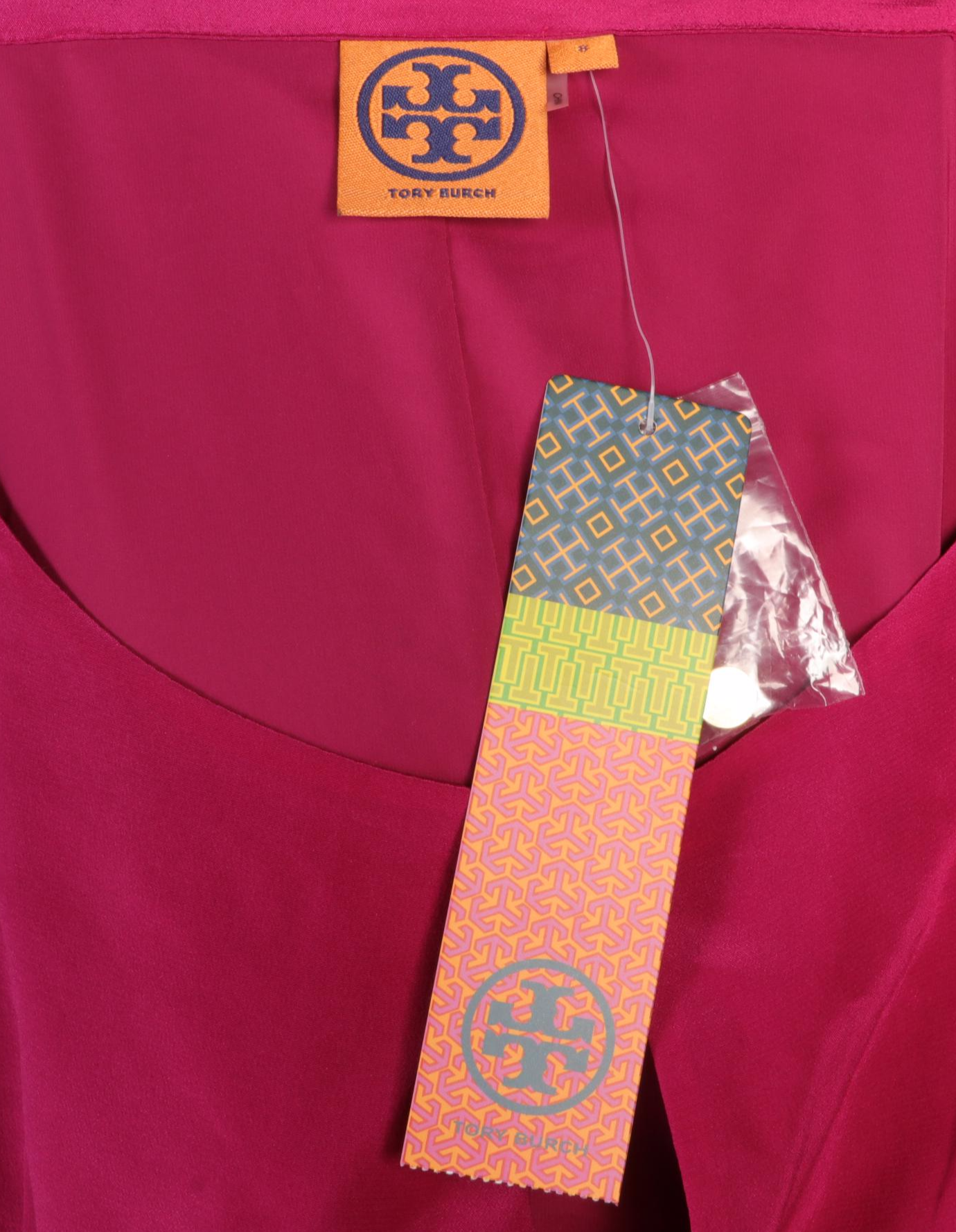 Tory Burch Fuchsia Kathy Dress with Tie Sash and Floral Overlay Knit Top