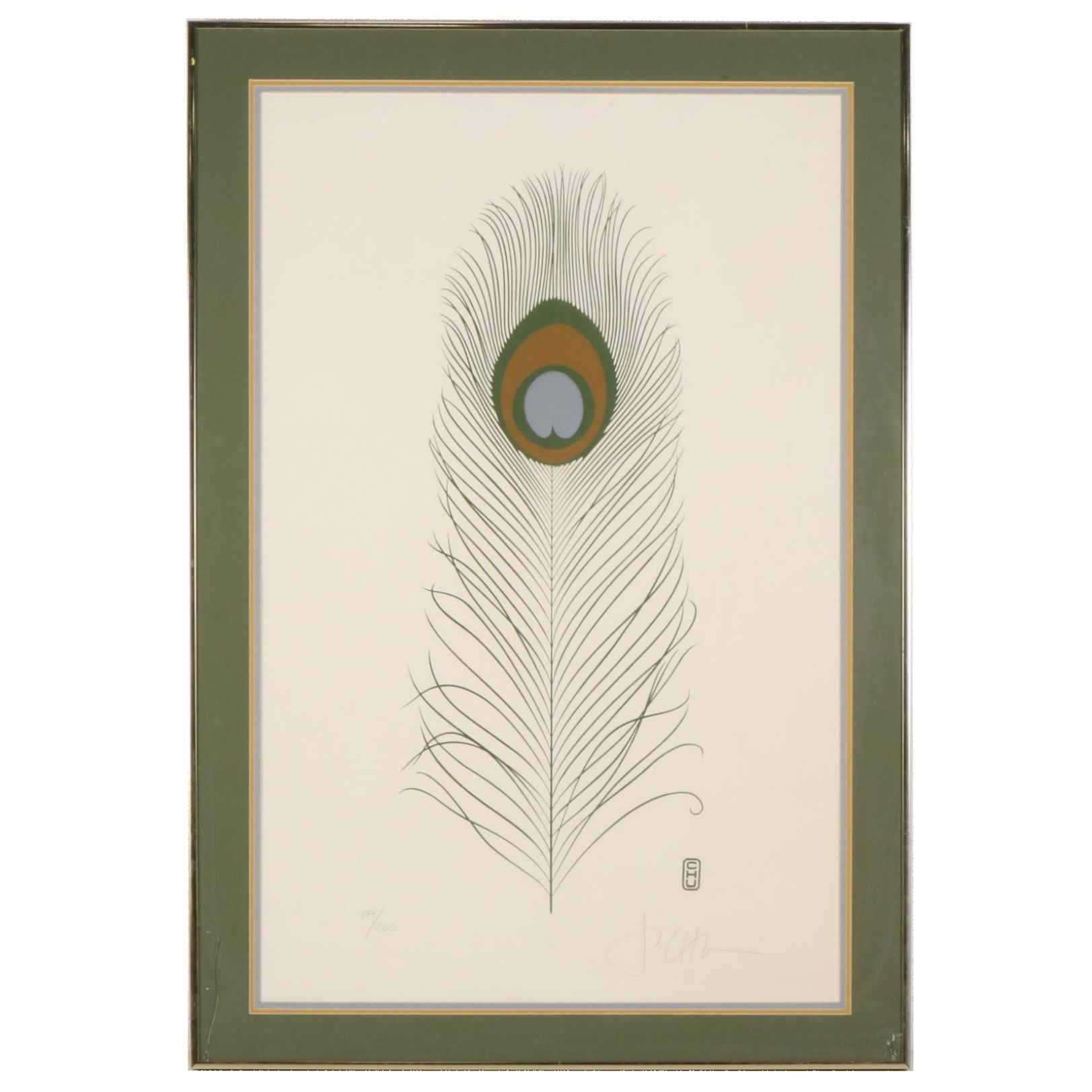 P. Chu Serigraph of Peacock Feather, Late 20th-21st Century
