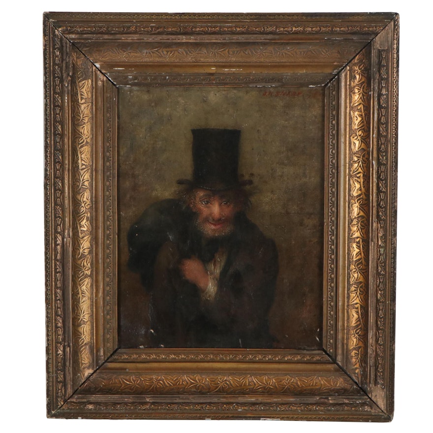 Joseph Henry Sharp Oil Painting of Man in Top Hat, 1879