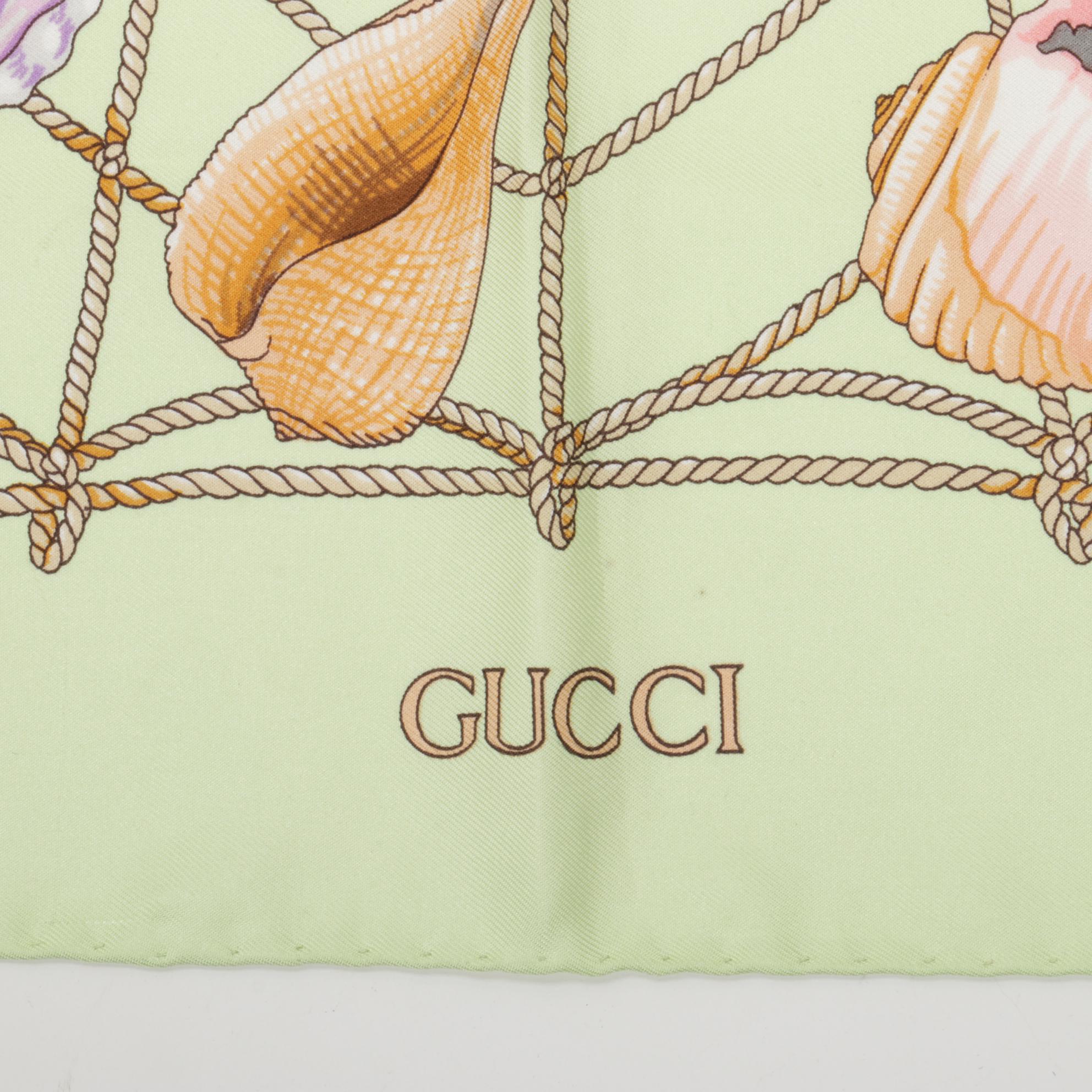 Gucci Printed Silk Twill Scarf in Multicolor Seashell and Net Motif