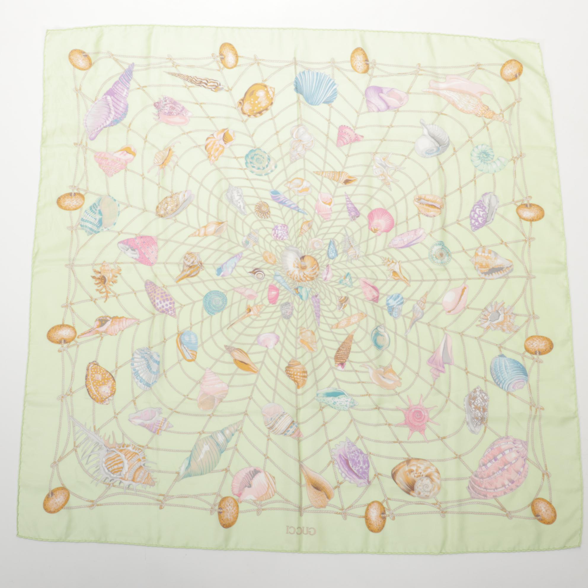 Gucci Printed Silk Twill Scarf in Multicolor Seashell and Net Motif