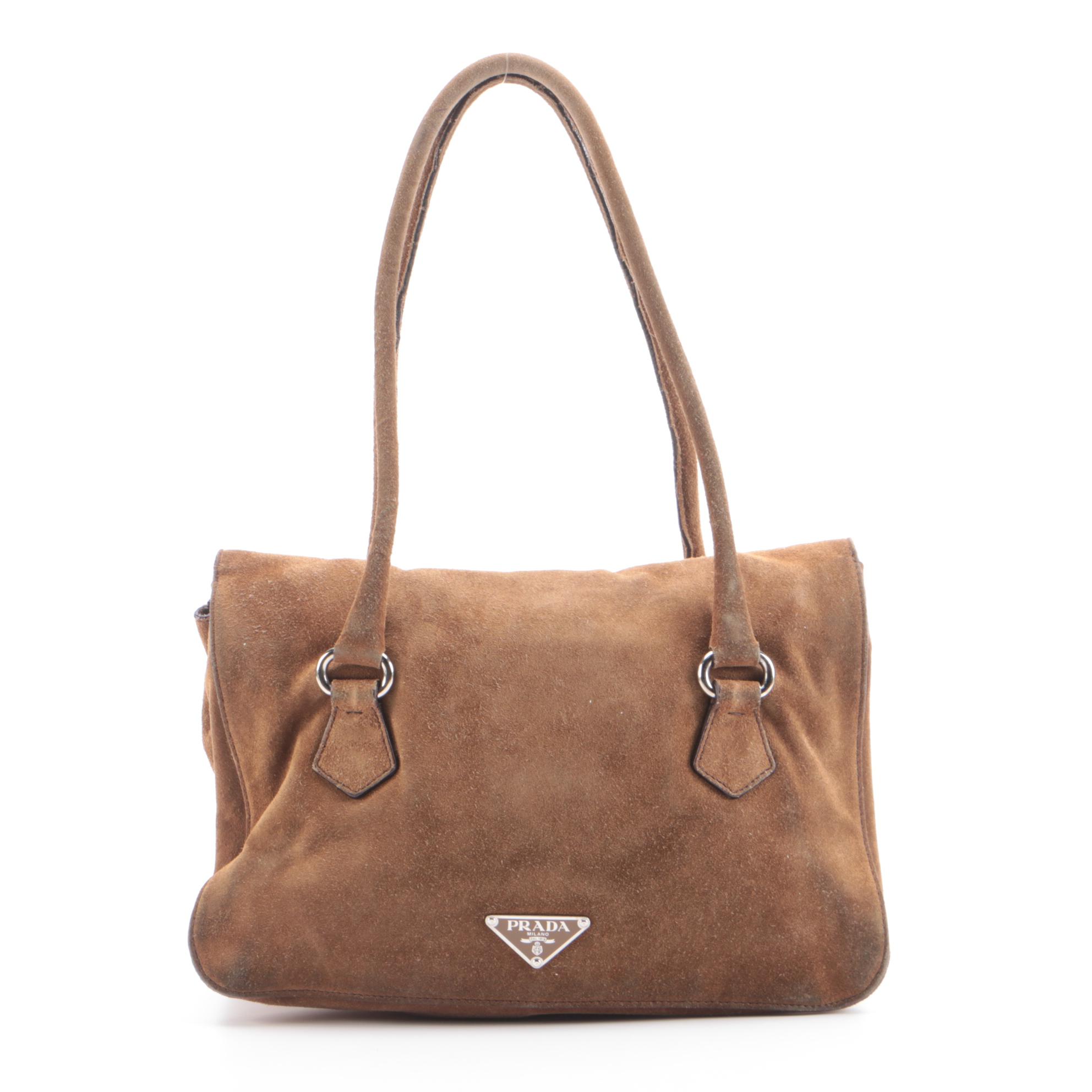 Prada Camoscio Easy Shoulder Bag in Brown Suede