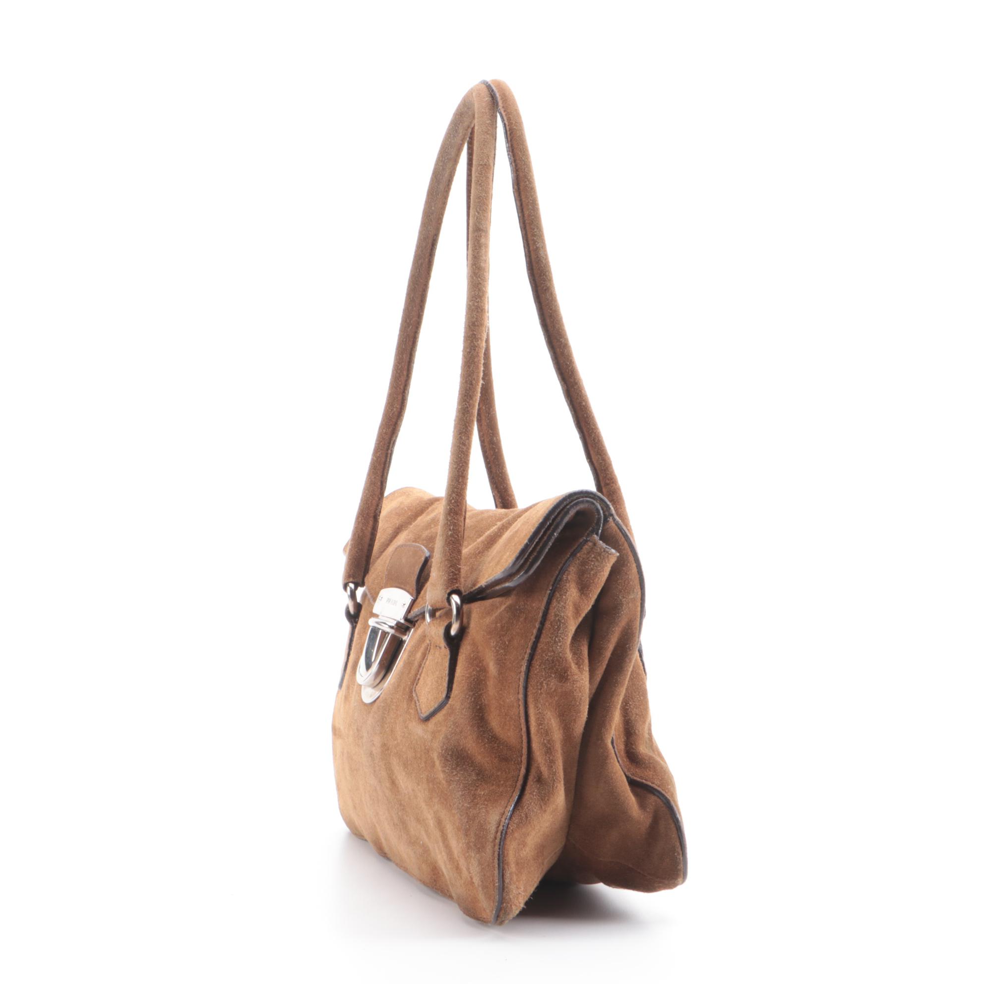 Prada Camoscio Easy Shoulder Bag in Brown Suede